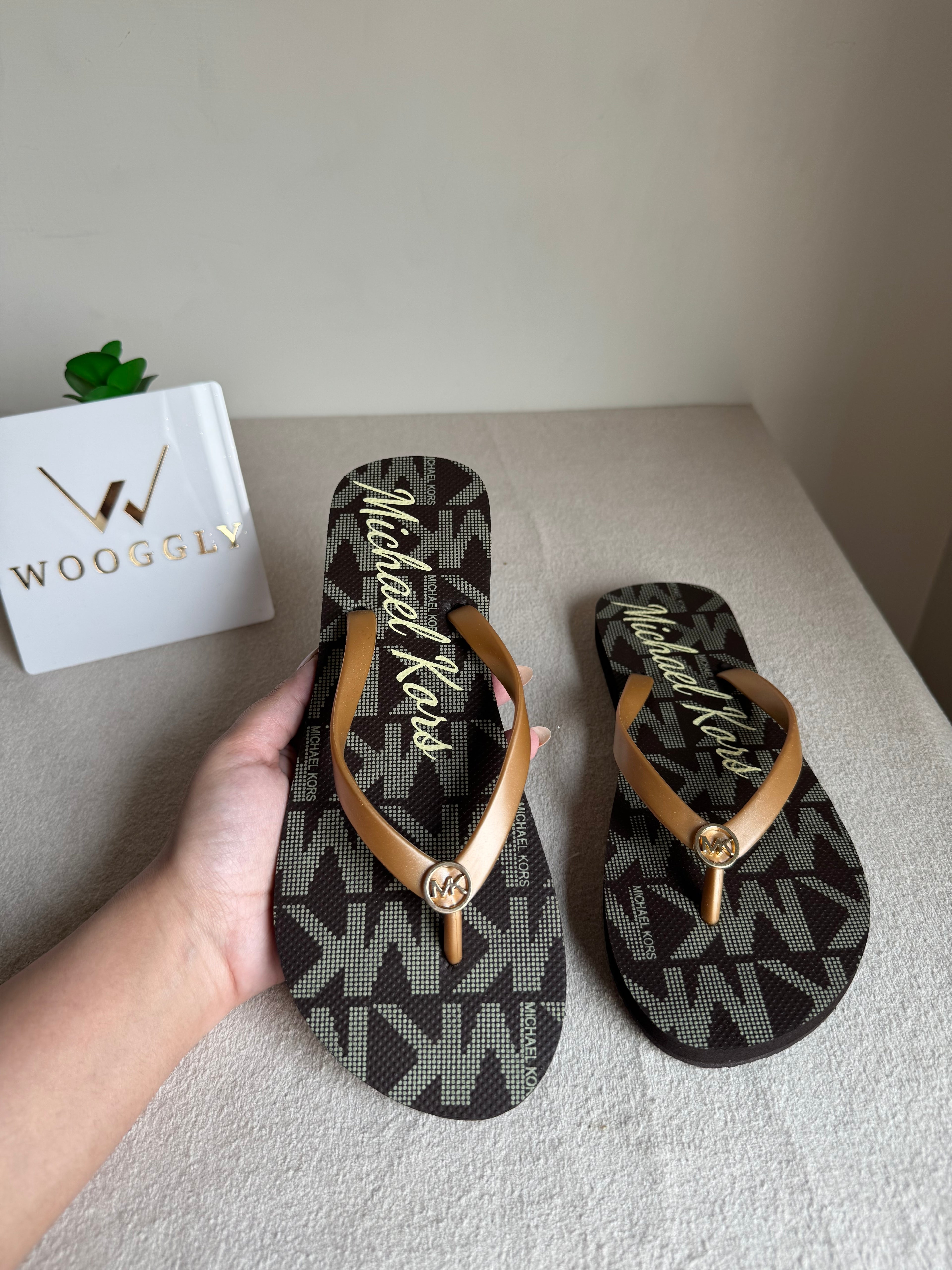 MK Black & Gold Comfy Flip Flops