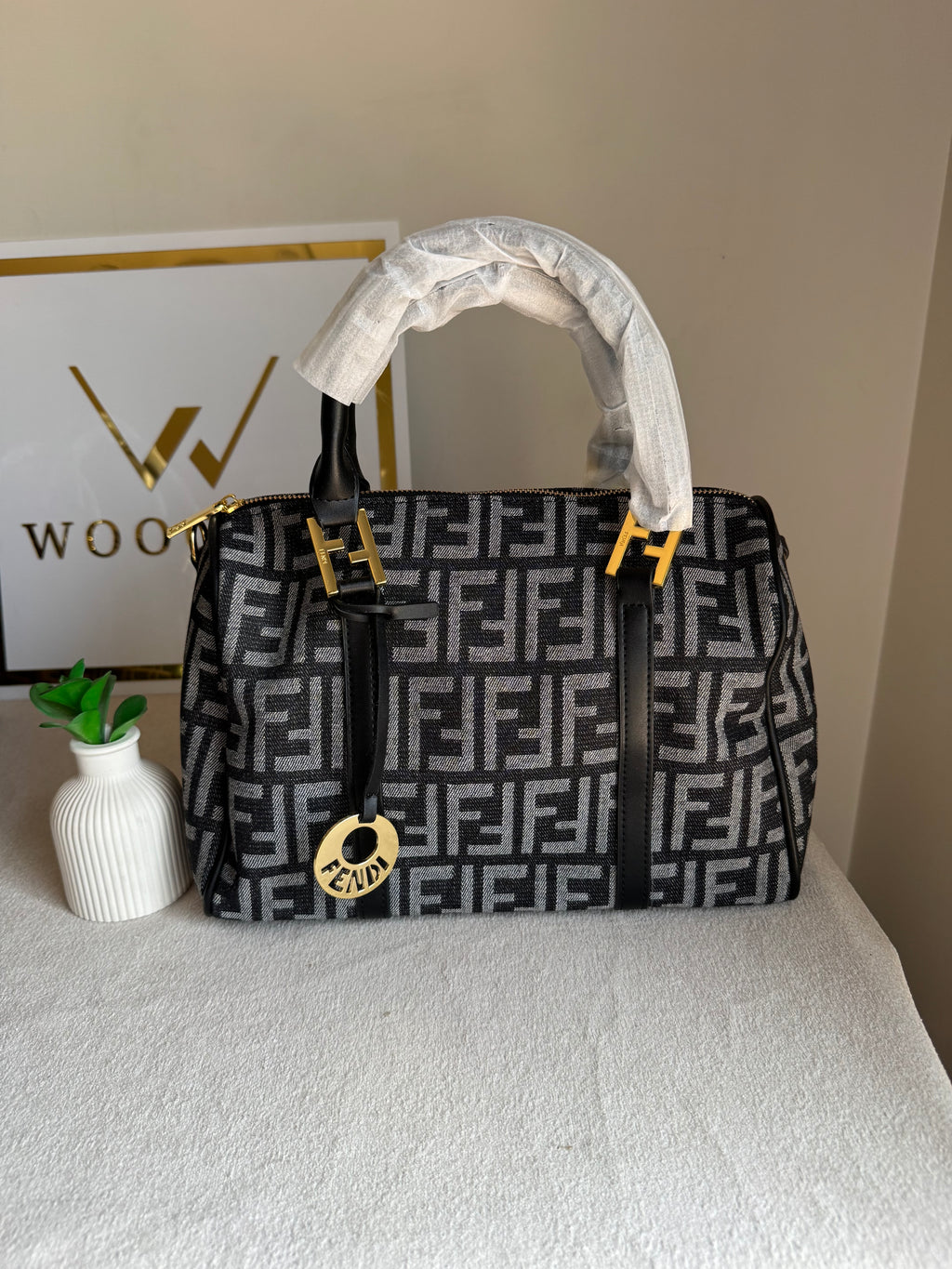 Fendi Signature Hand Bag - Black & Grey