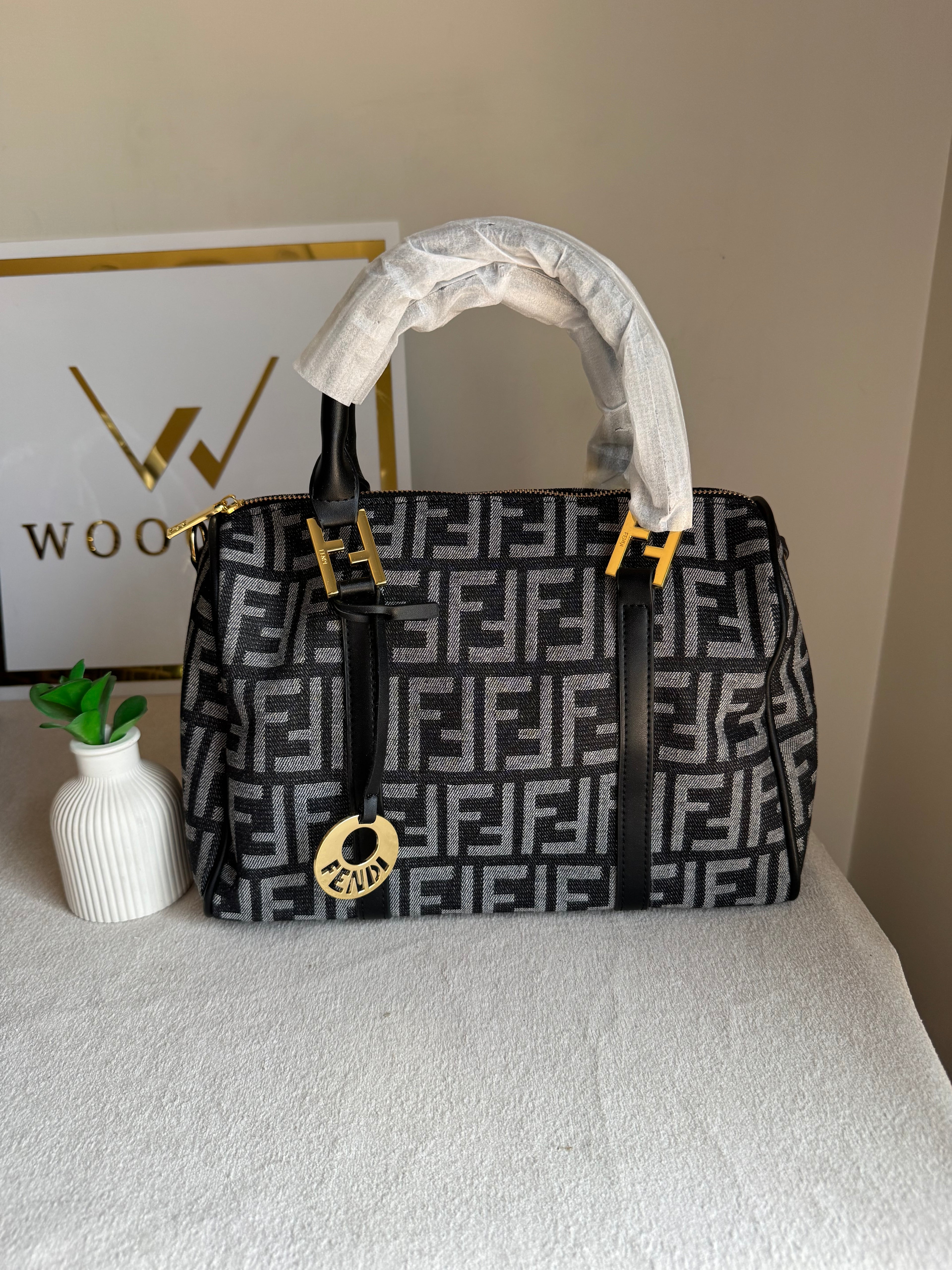 Fendi Signature Hand Bag - Black & Grey