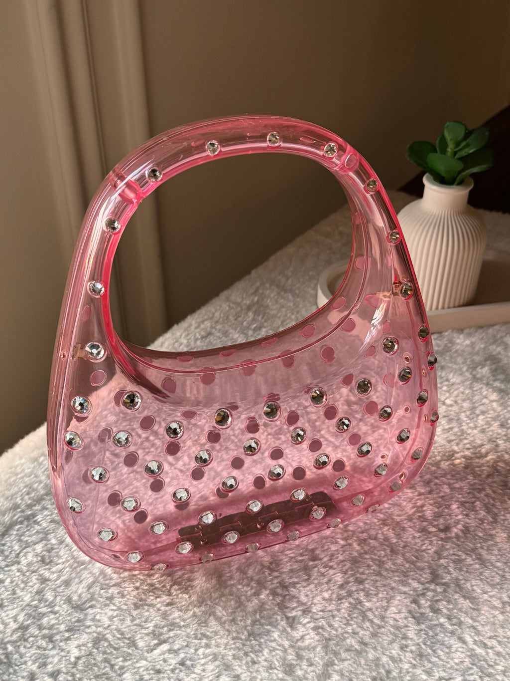 Glimmer Clutch (Pink) with Long Chain