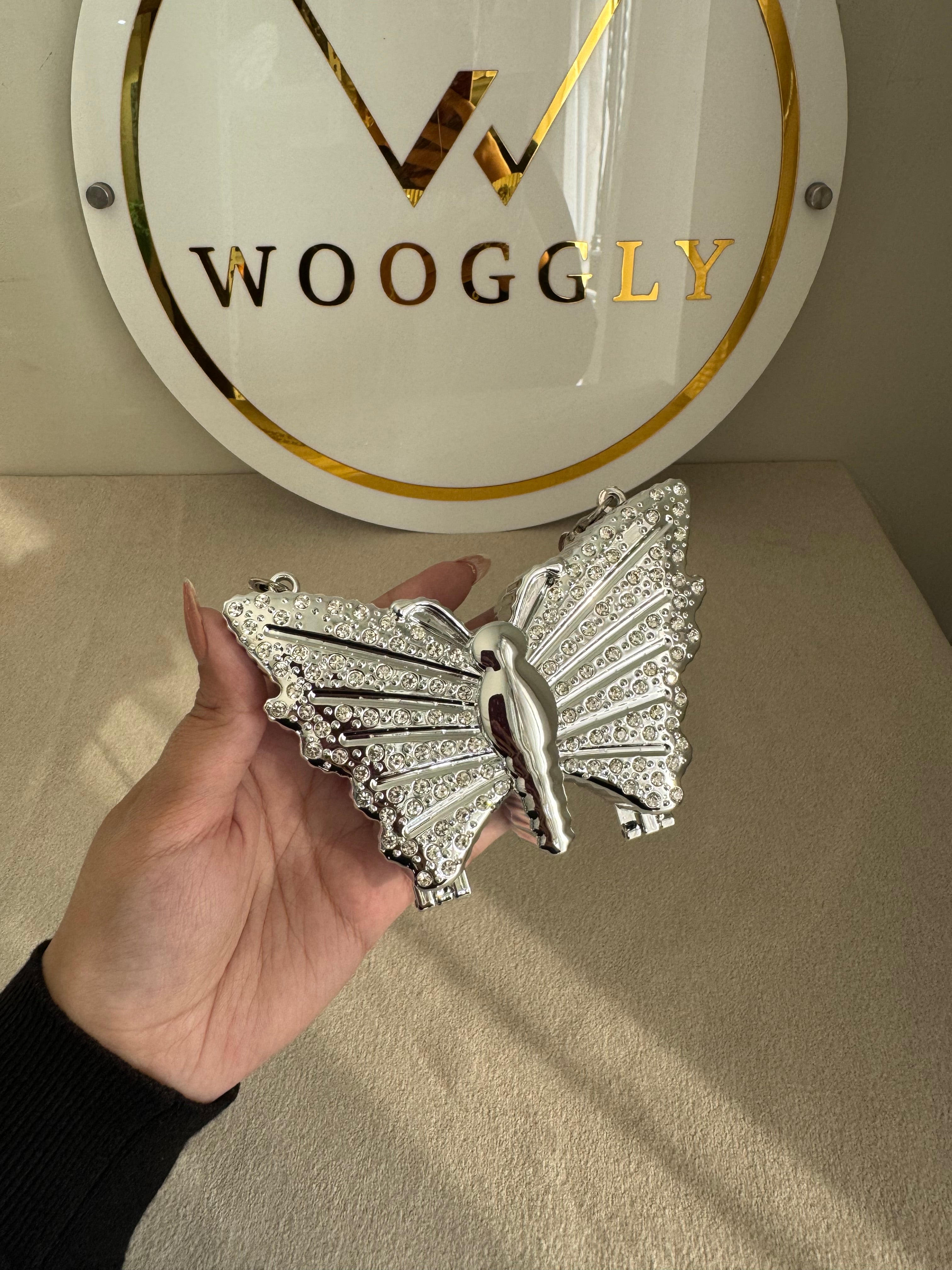 Glam Butterfly Clutch with Chain - Mini Silver