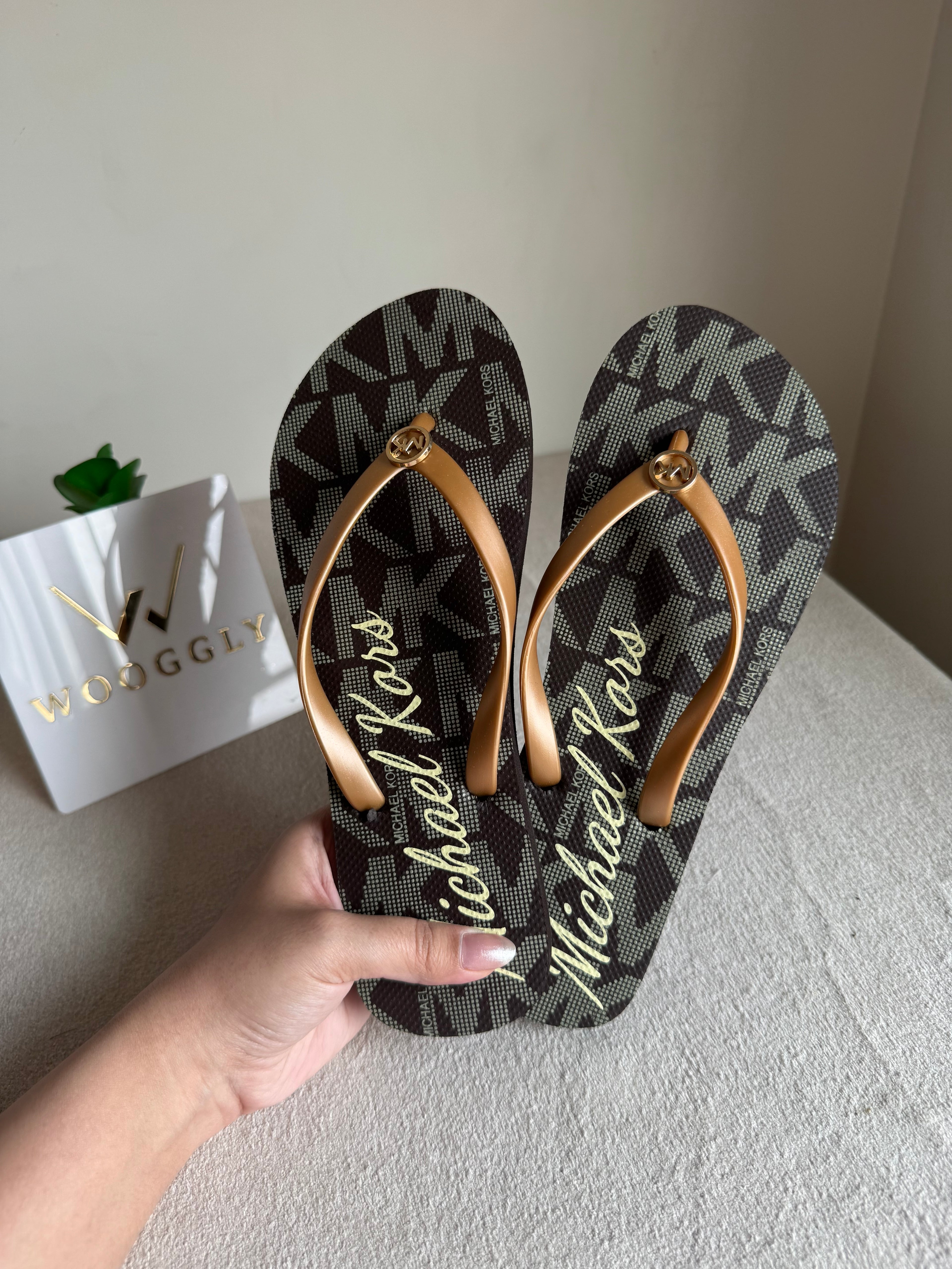 MK Black & Gold Comfy Flip Flops