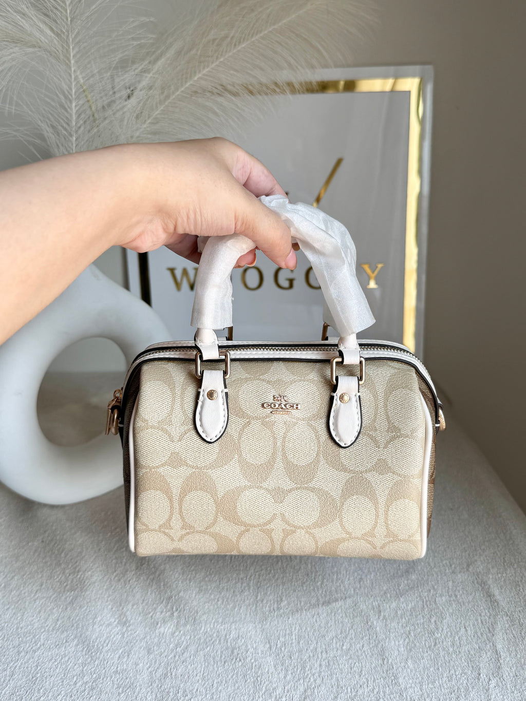 COACH Mini Duffle Bag PREMIUM with Long Strap (Signature Beige) - BOX PACKING
