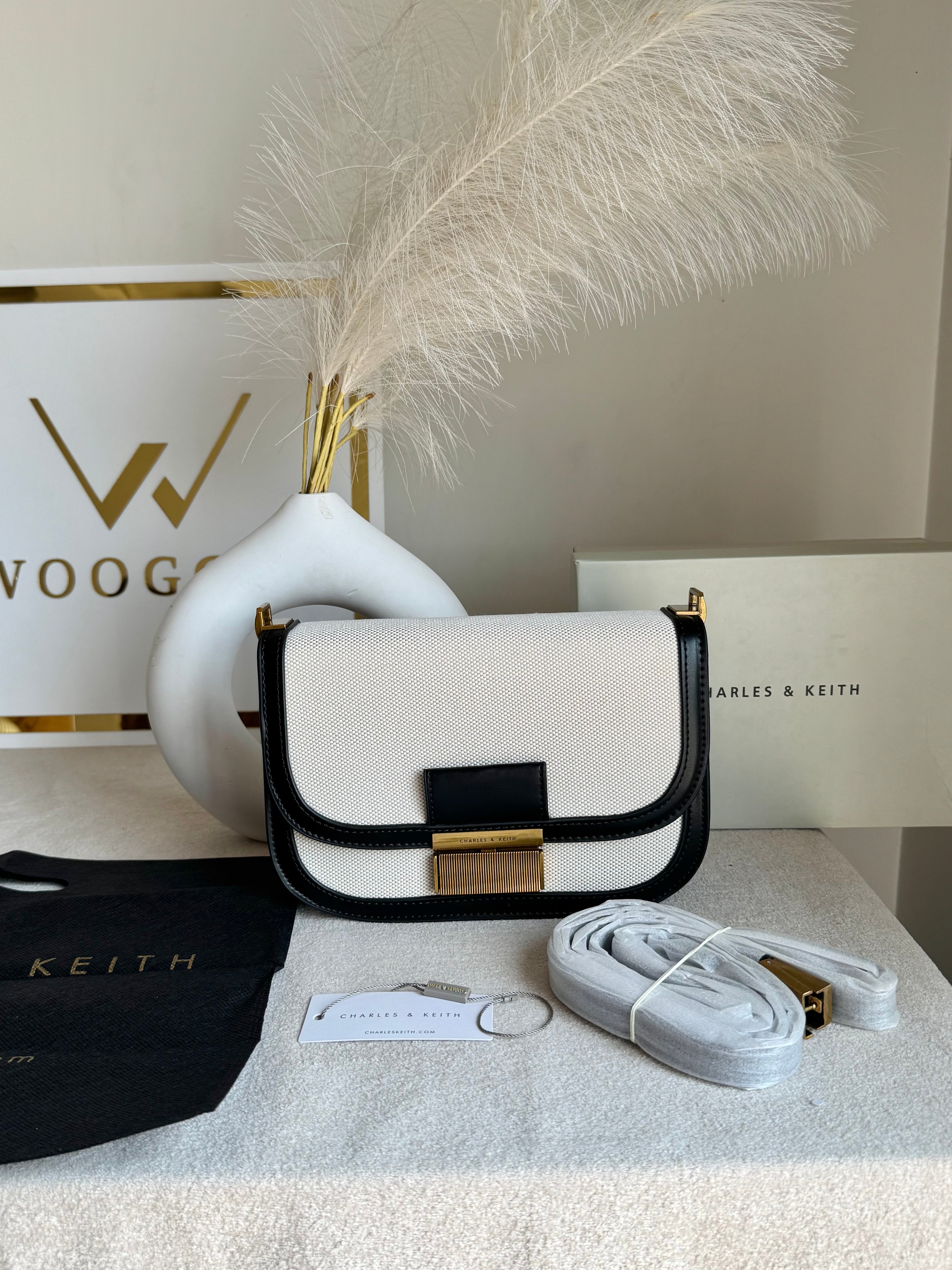 Premium C&K Coco Bag with PROPER PACKING Cream & Black