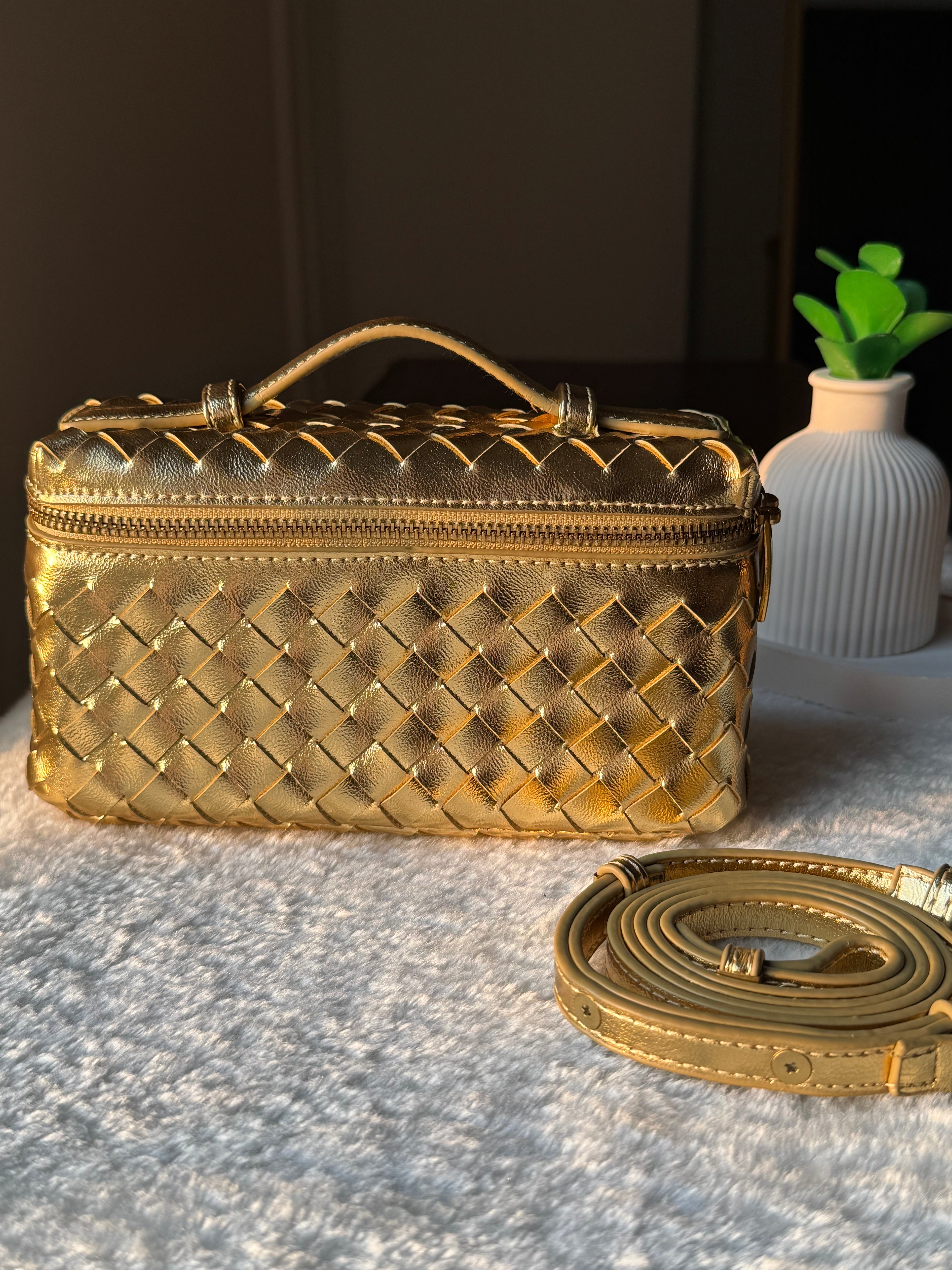 JW Pie Woven Bag with Long Strap (Gold)