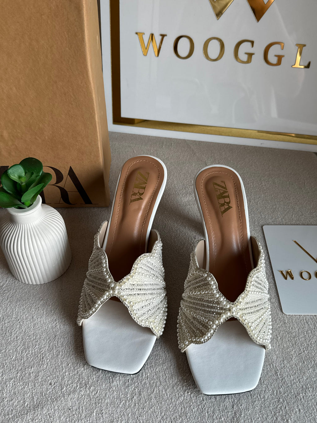 Viral Zara Faux Heels WHITE with Brand Box