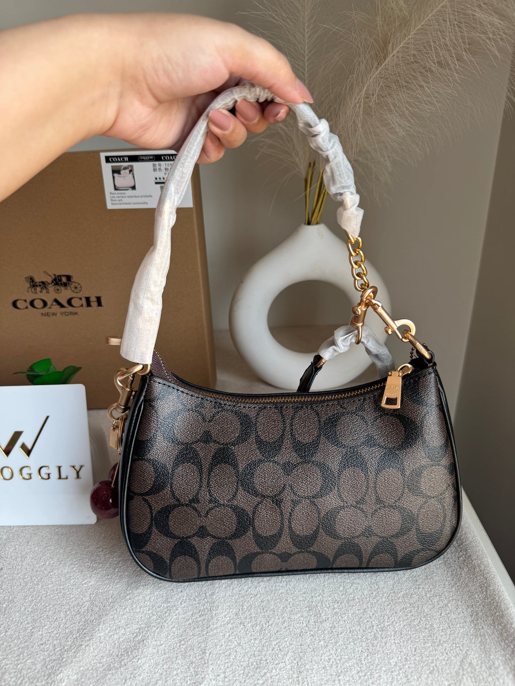 COACH Teri Gift Box with Baby Teri Charm & Coach Cherry Charm - Signature Brown