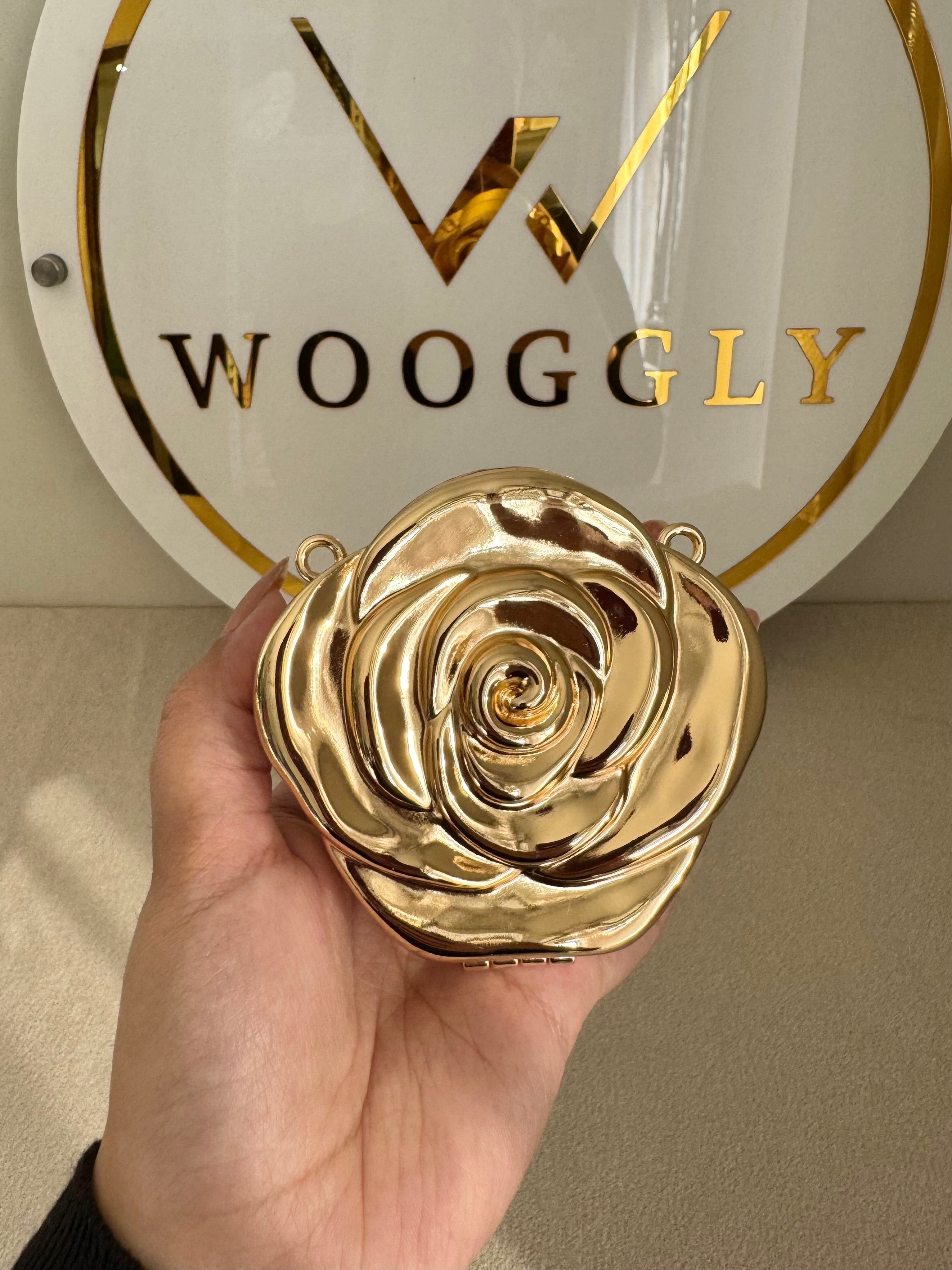 Metallic Rose Clutch with Chain - Mini Gold