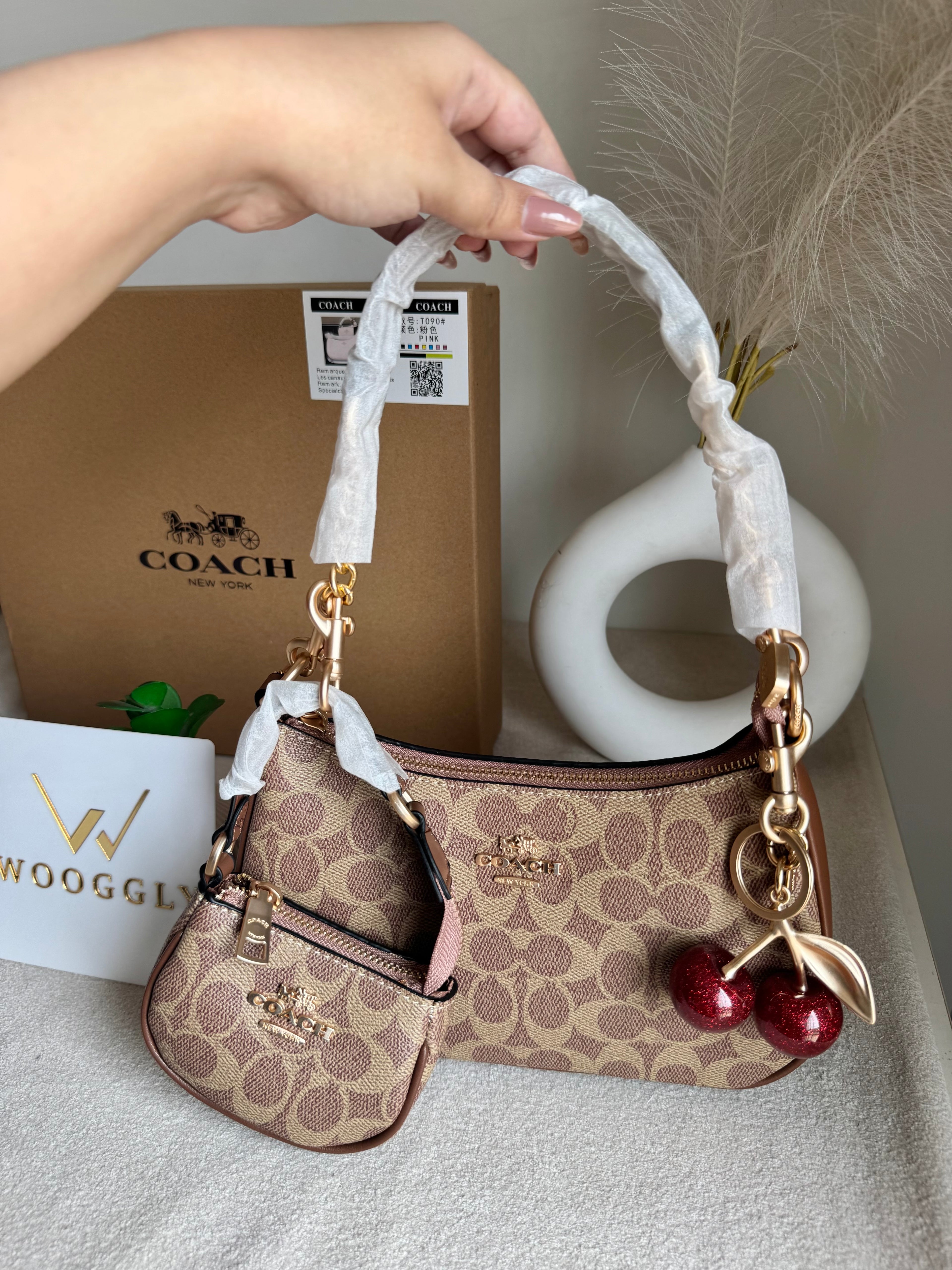 COACH Teri Gift Box with Baby Teri Charm & Coach Cherry Charm - Apricot Brown