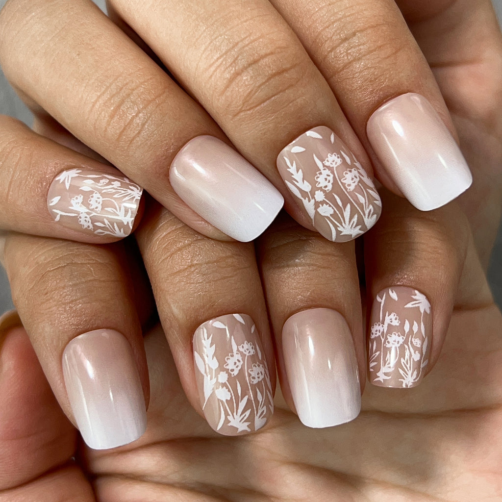 Nude & White Press On Nails - 24 Pieces Complete Kit