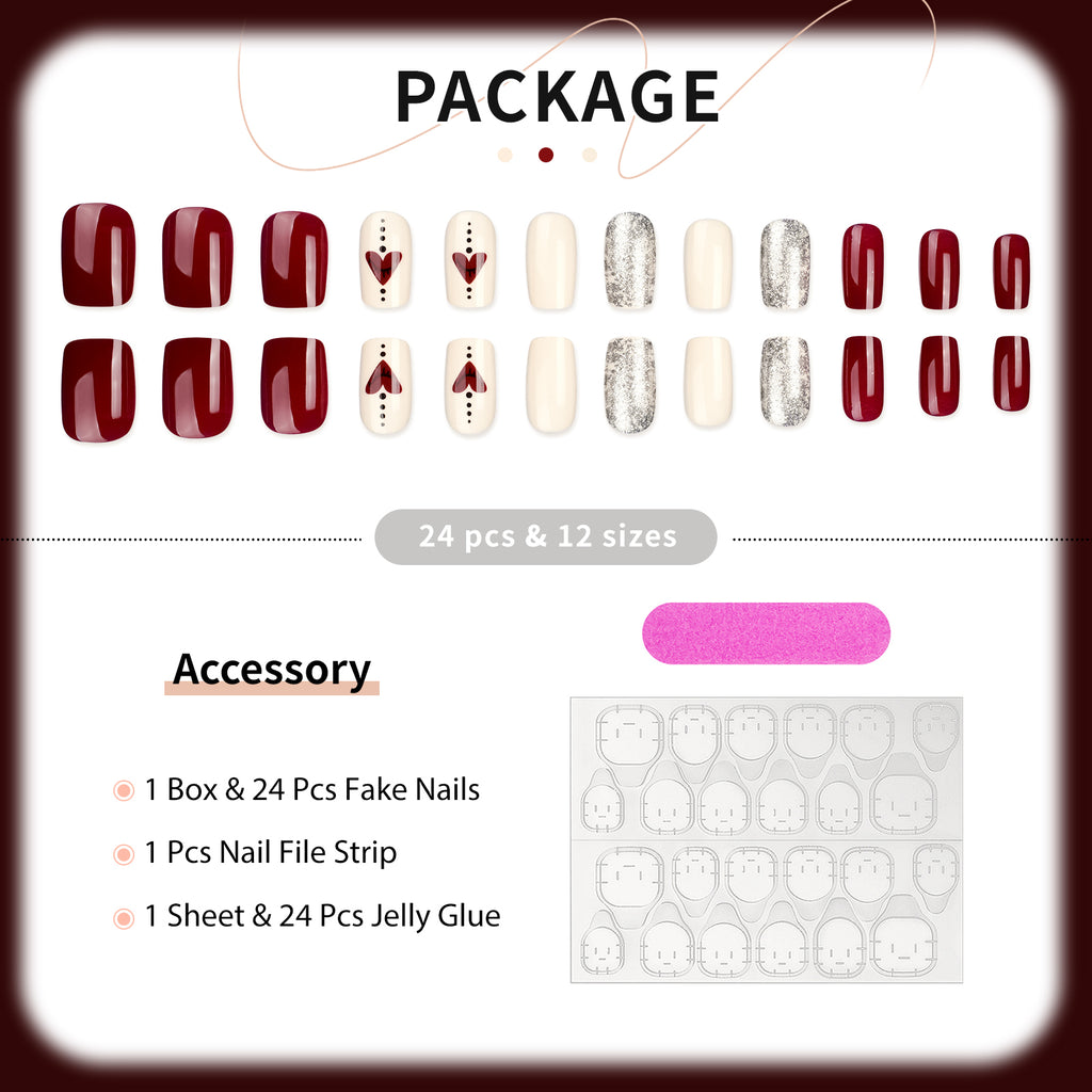 Glamorous Press On Nails - 24 Pieces Complete Kit