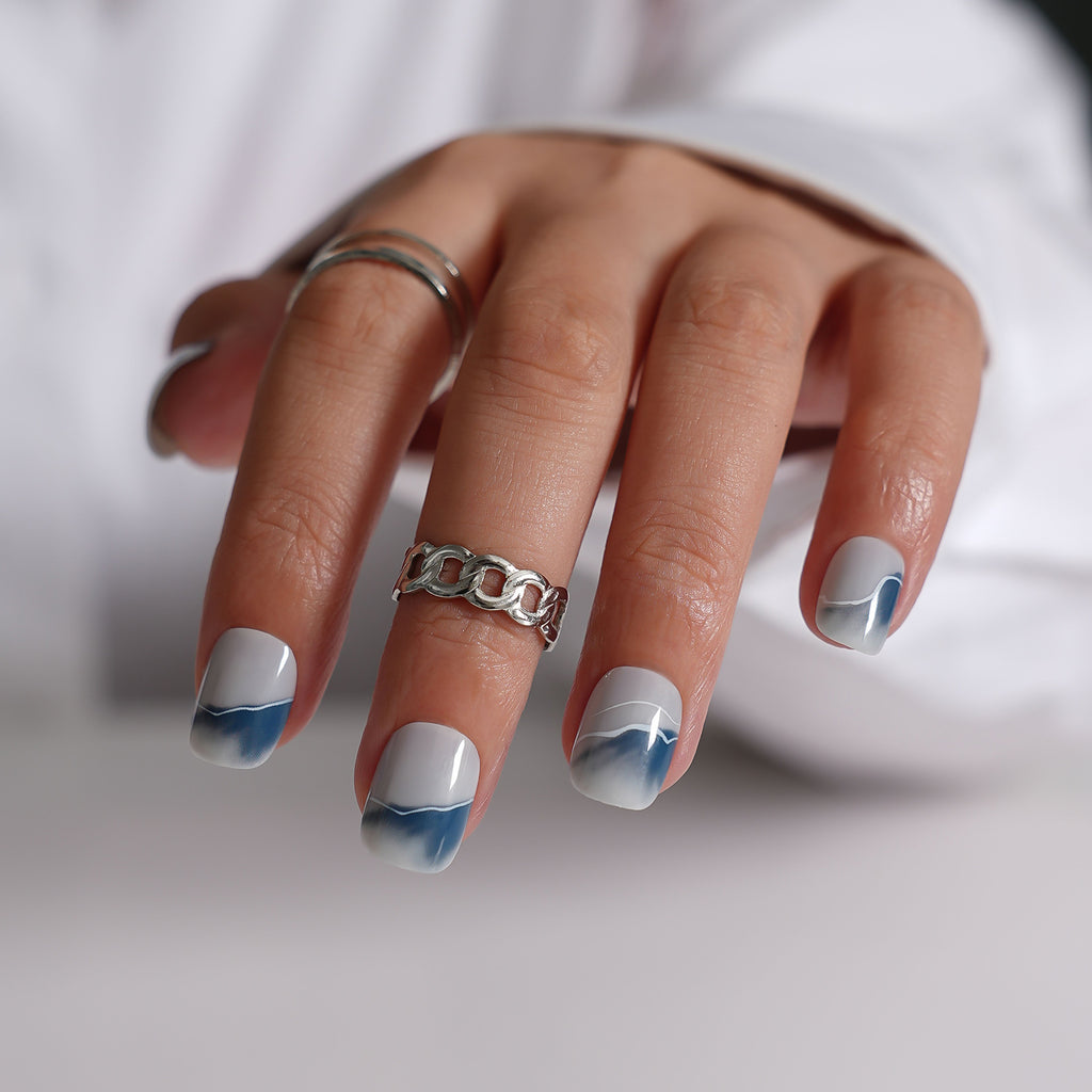 Ocean Wave Press On Nails - 24 Pieces Complete Kit