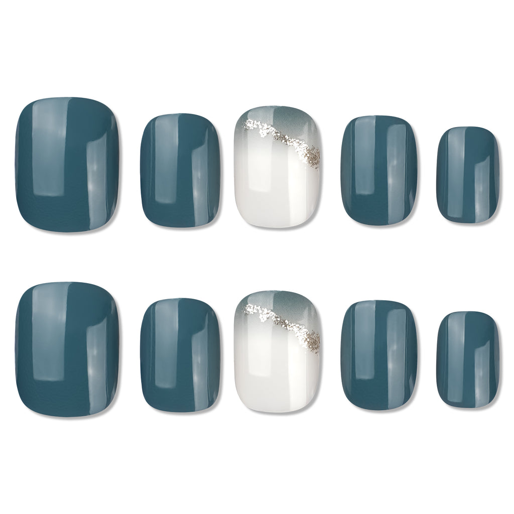 Aqua Mermaid Press On Nails - 24 Pieces Complete Kit