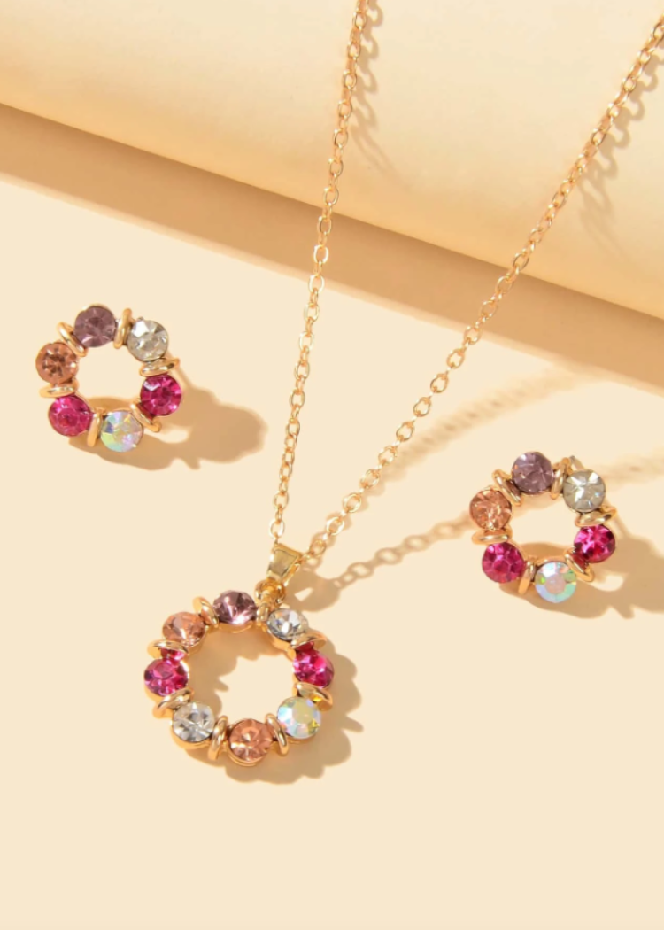 3 Pcs Exquisite Flower Pendant Studs Set