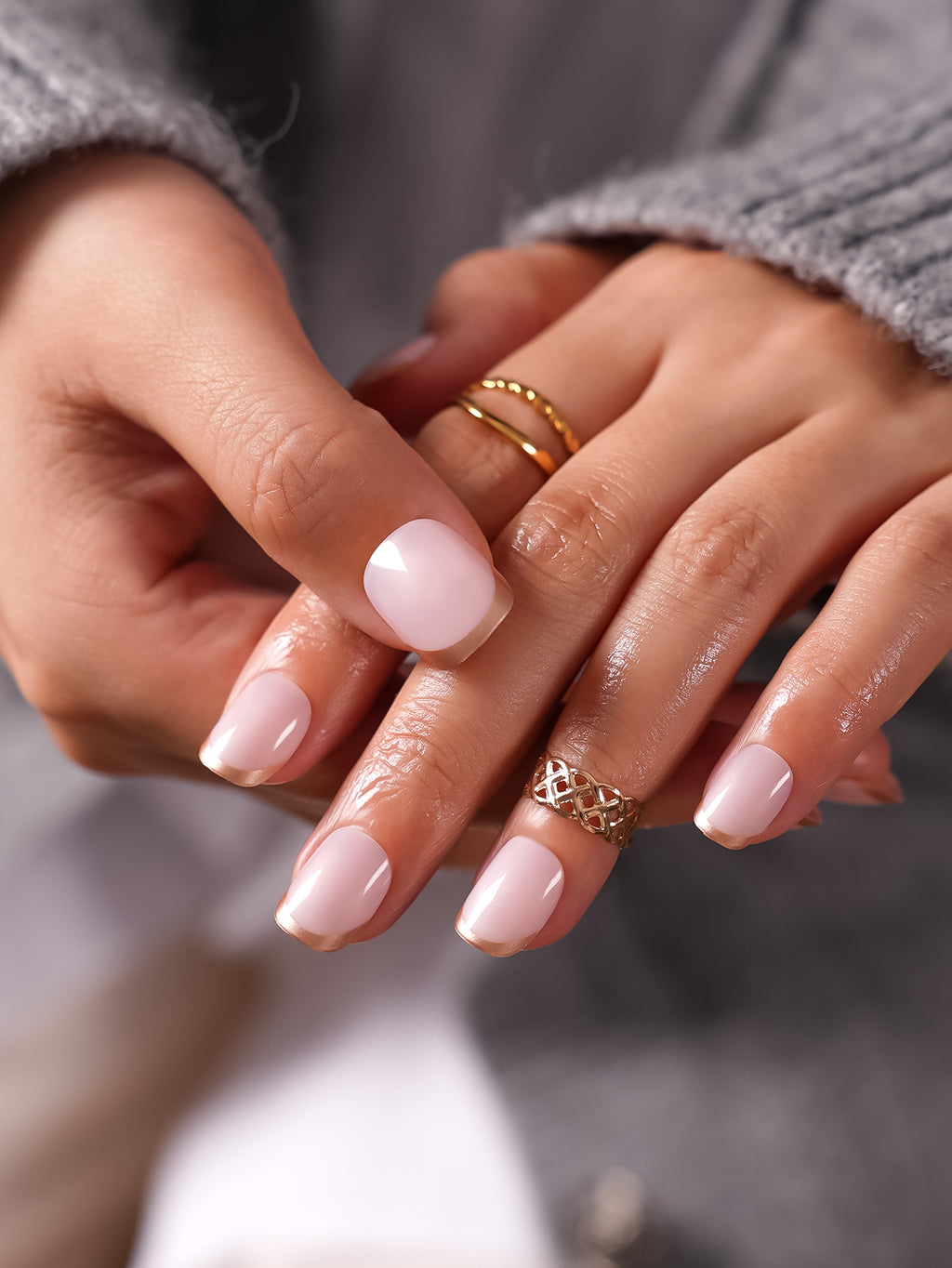 Pink & Gold Press On Nails - 24 Pieces Complete Kit