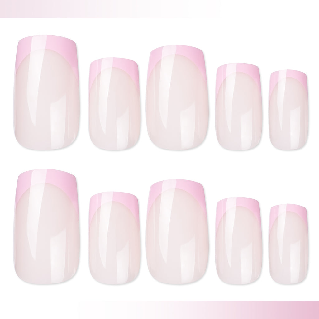 Pretty Pink Press On Nails - 24 Pieces Complete Kit