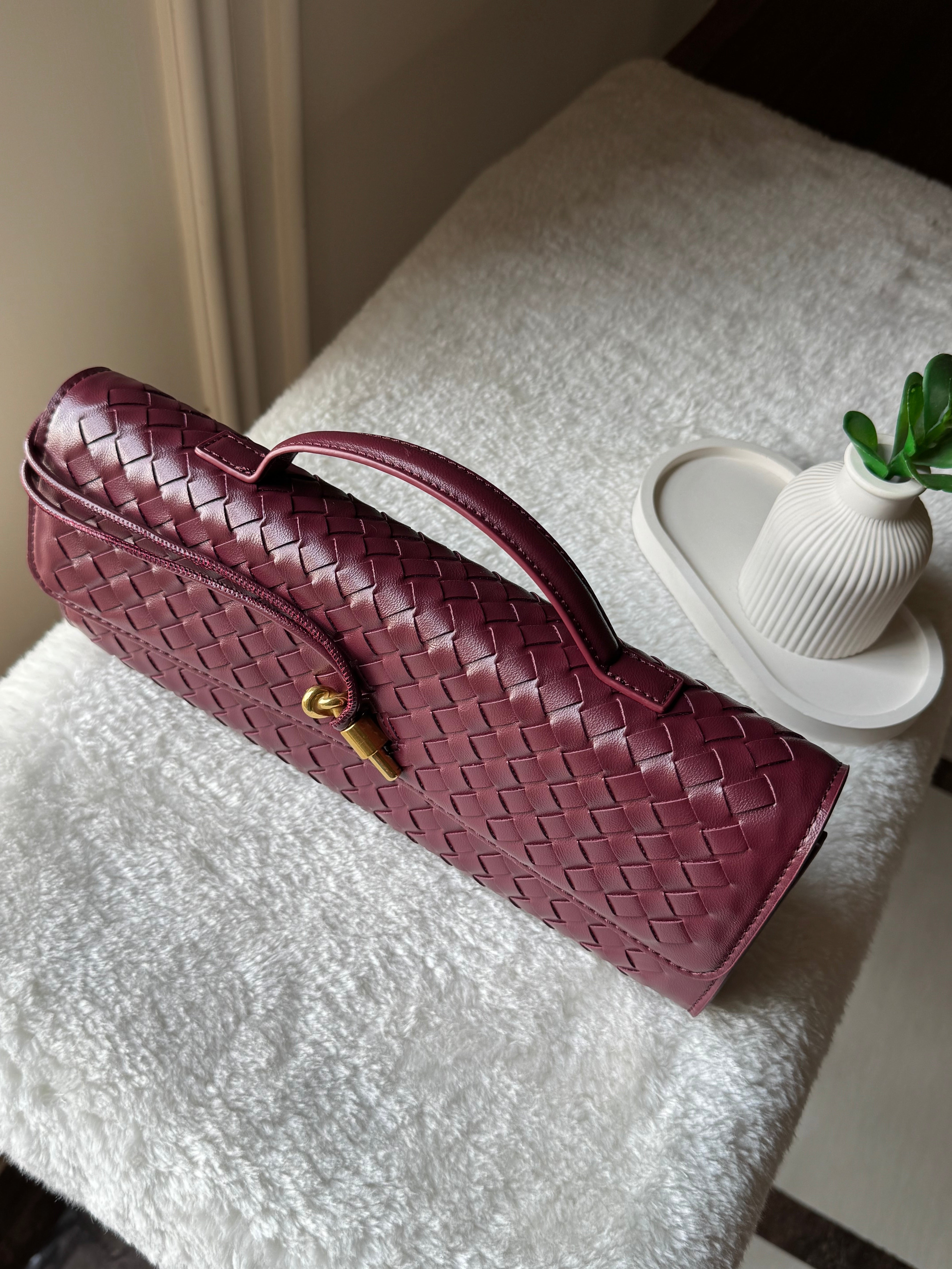 Bottega Veneta Inspired Clutch (Burgandy) with Long Strap