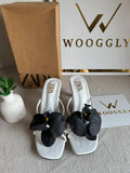 Zara Flower Heels WHITE WITH BLACK with Brand Box
