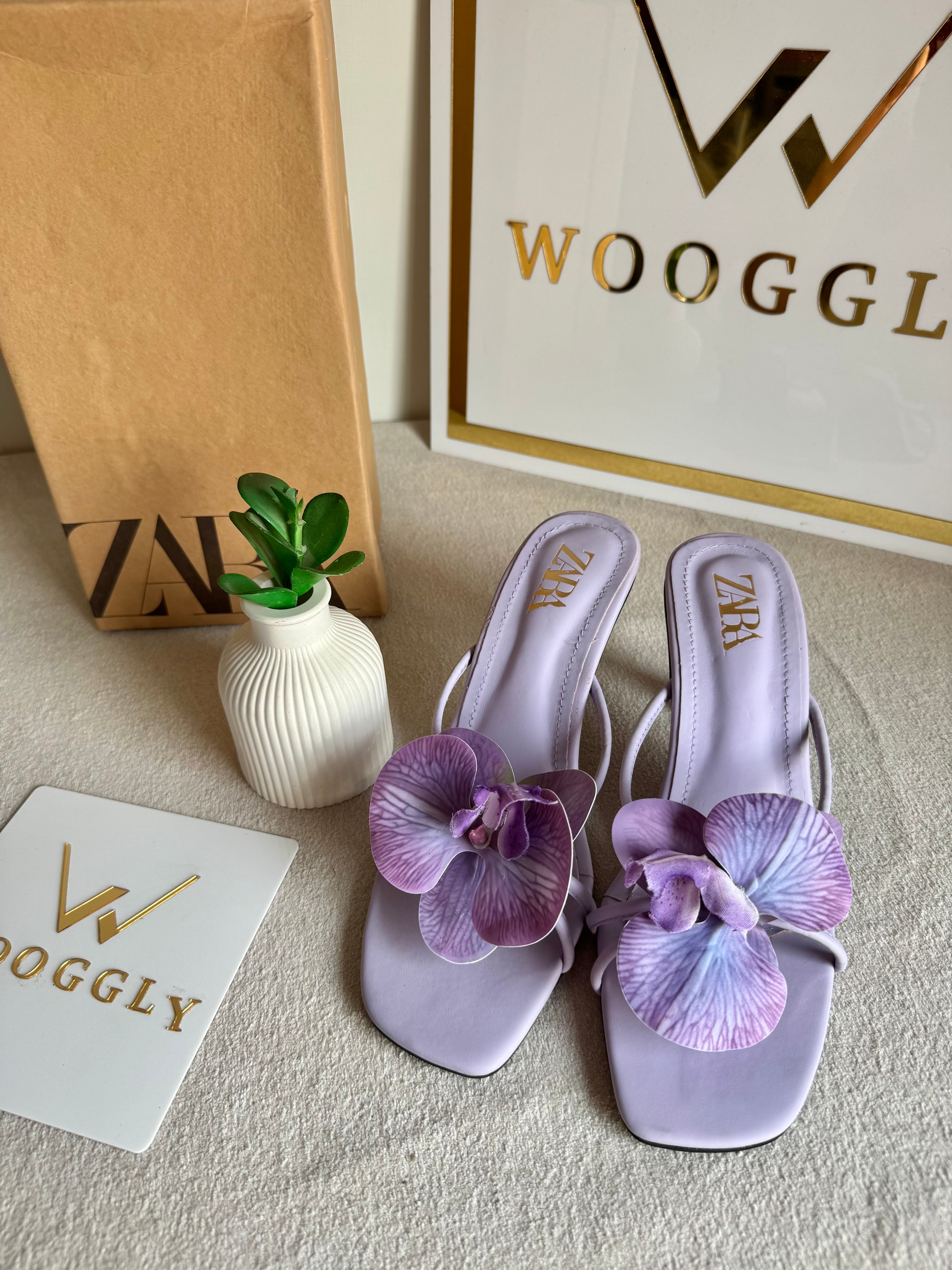 Zara Flower Heels LILAC - with Brand Box