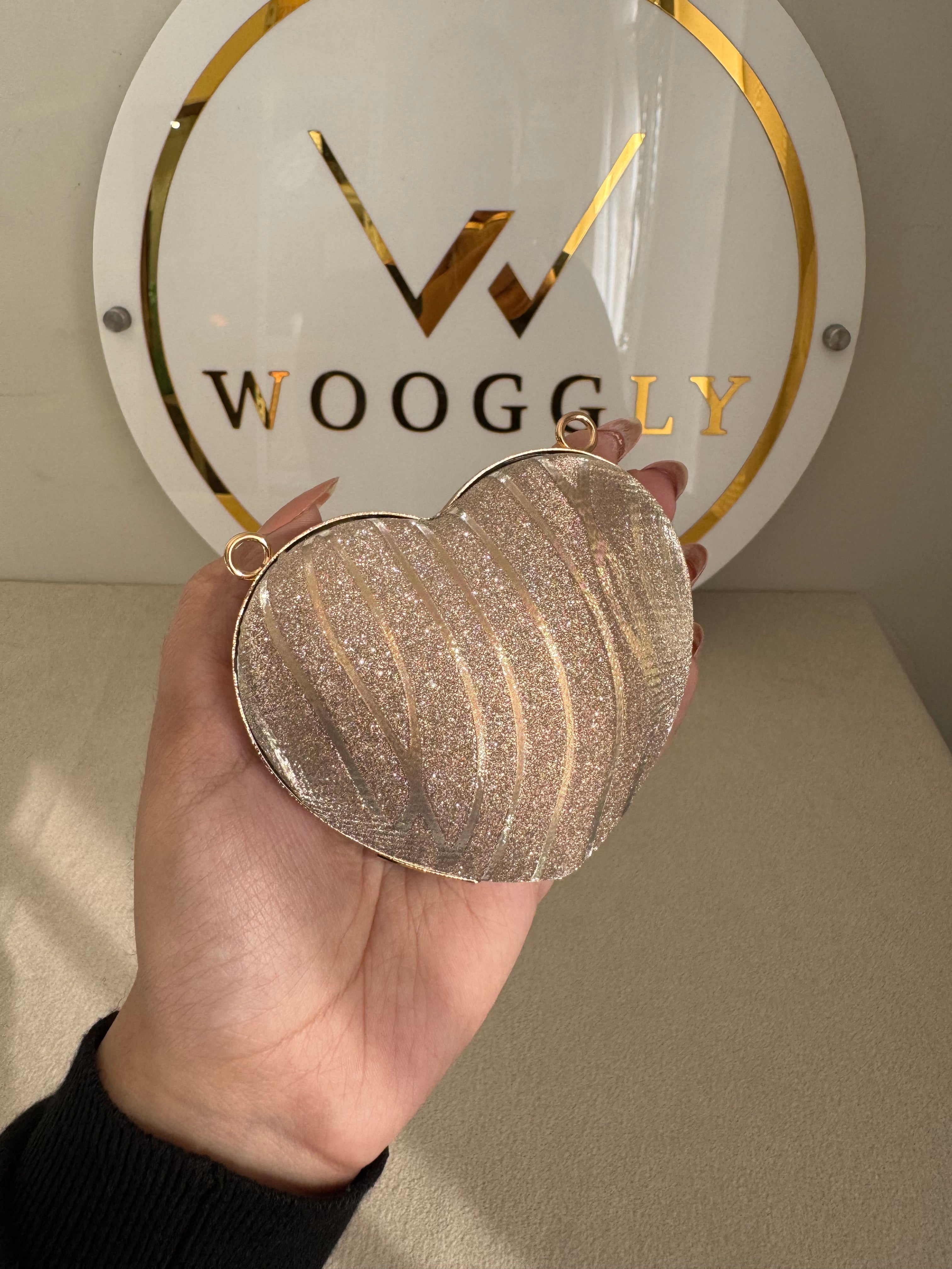 Heart Shimmer Clutch with Chain - Mini Gold