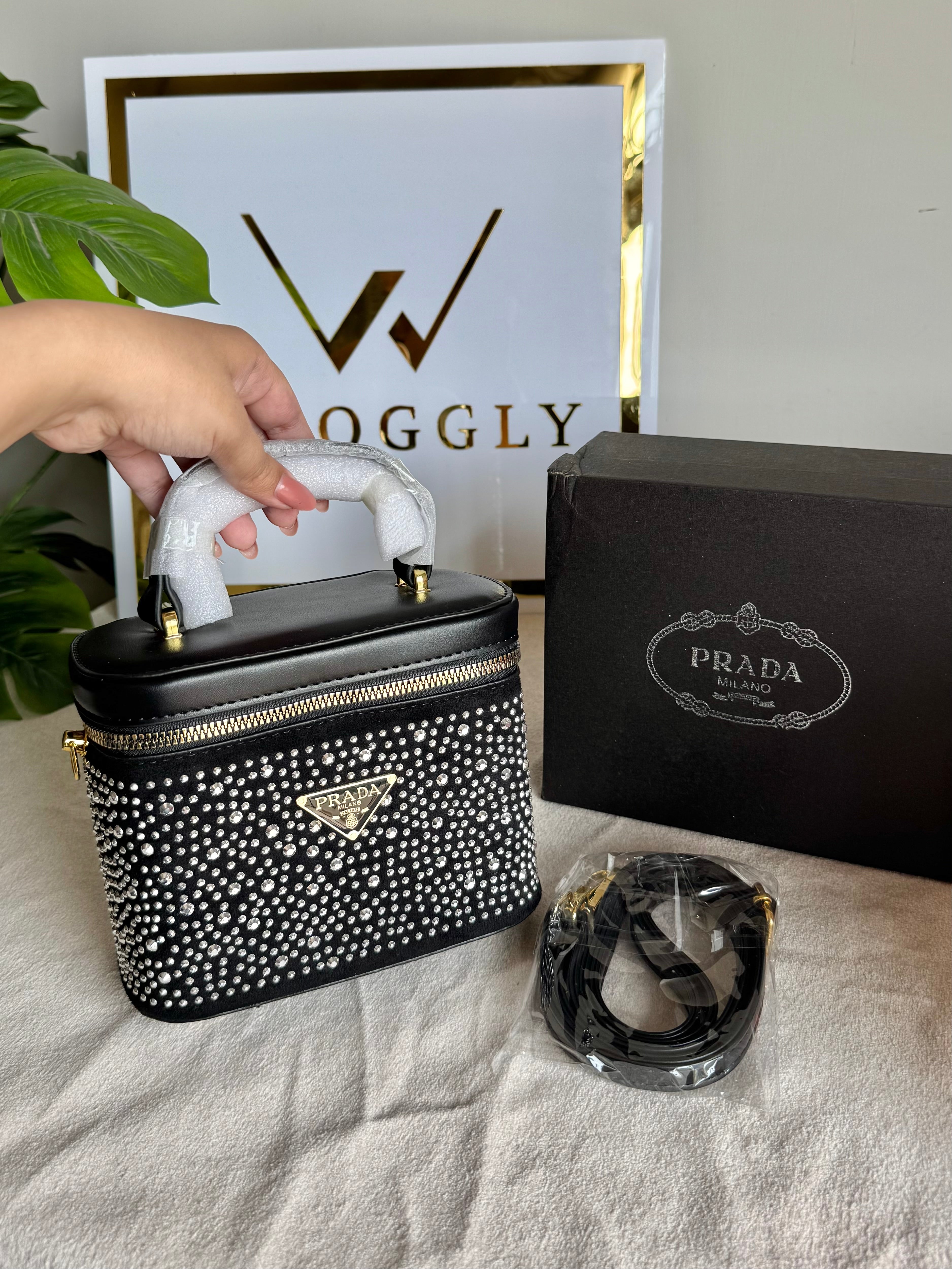 Prada Rhinestone Bucket Bag ( Silver)