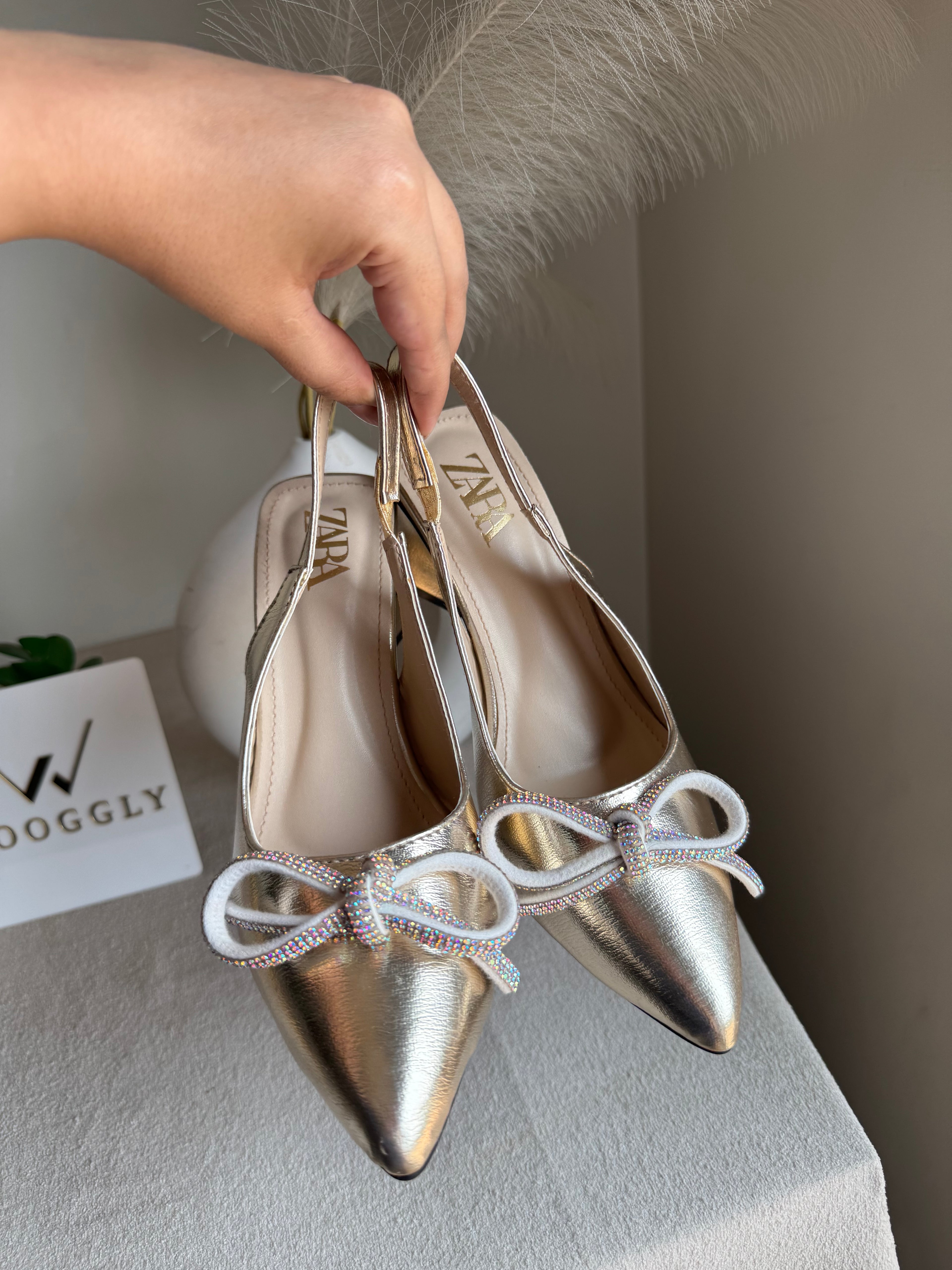 Zara Statement Bow Heels - Champagne