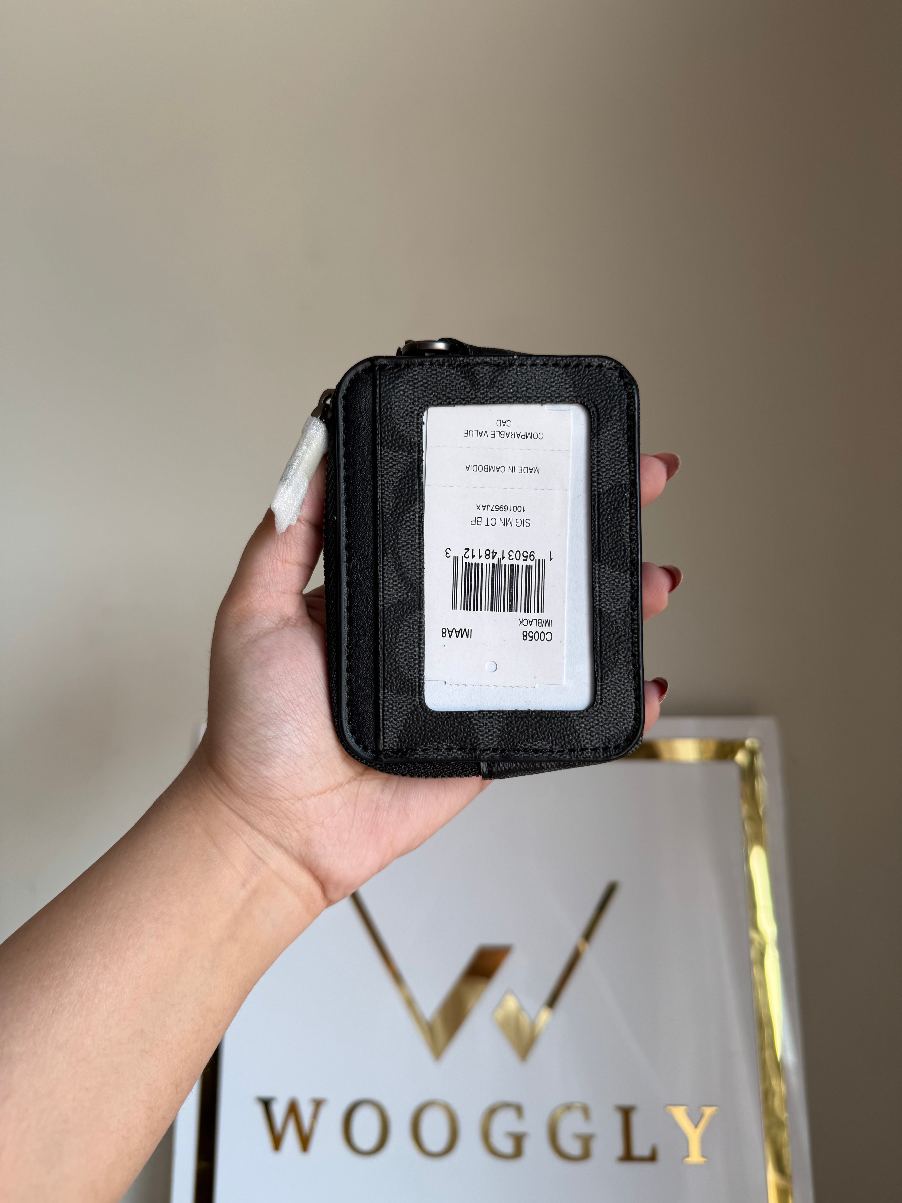 Coach Zip Card Case - Black with Silver Logo
