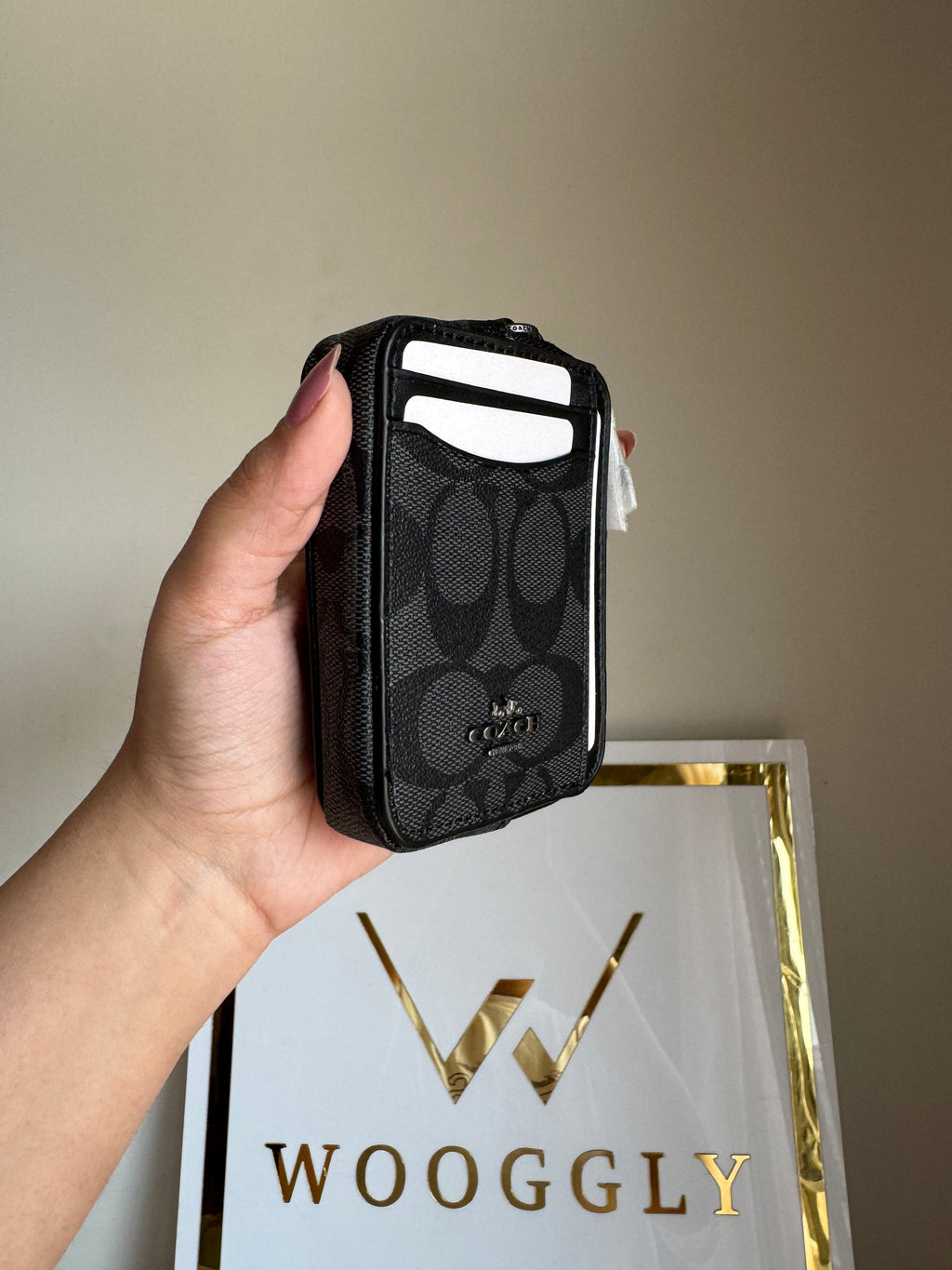 Coach Zip Card Case - Black with Silver Logo
