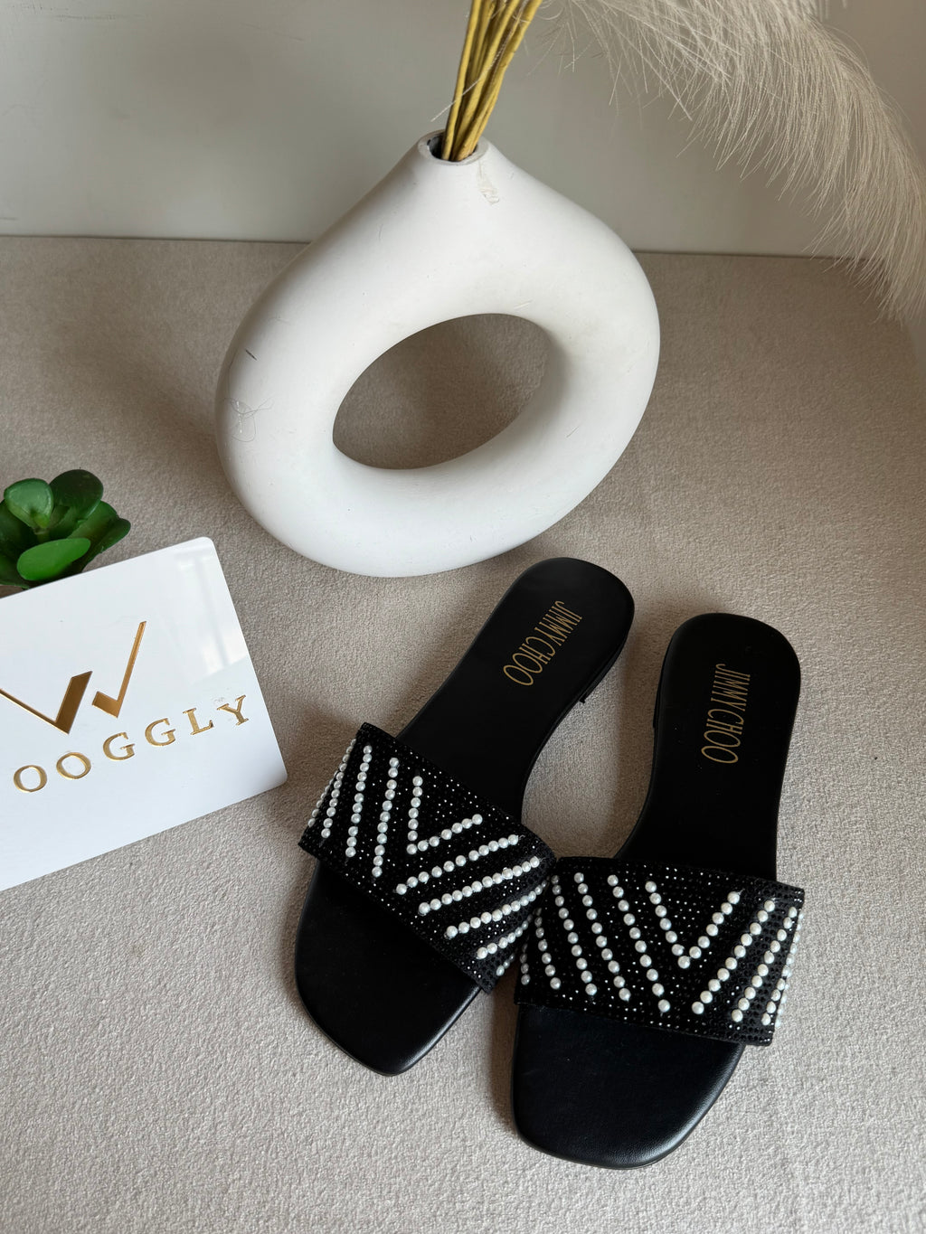 Jimmy Choo Glam Slides Black with Pearl