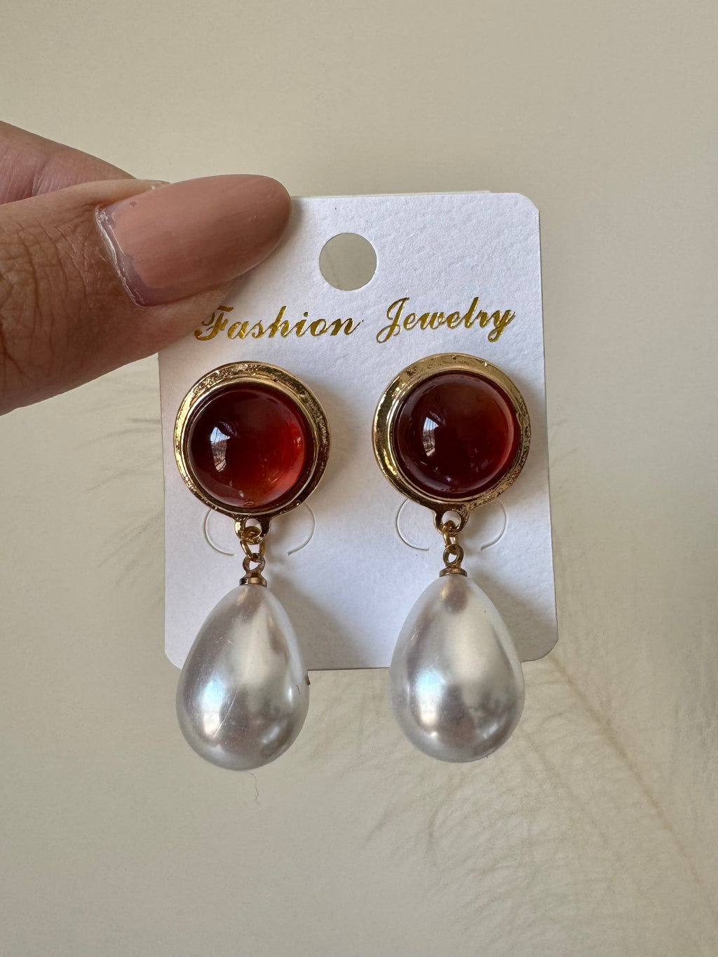 Crimson Pearl Drop Earrings