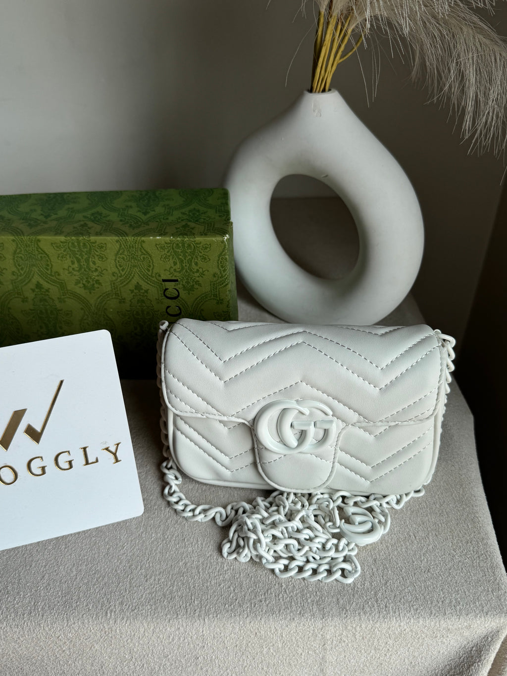 Gucci Signature Bag SMALL - White on White with Box Packing