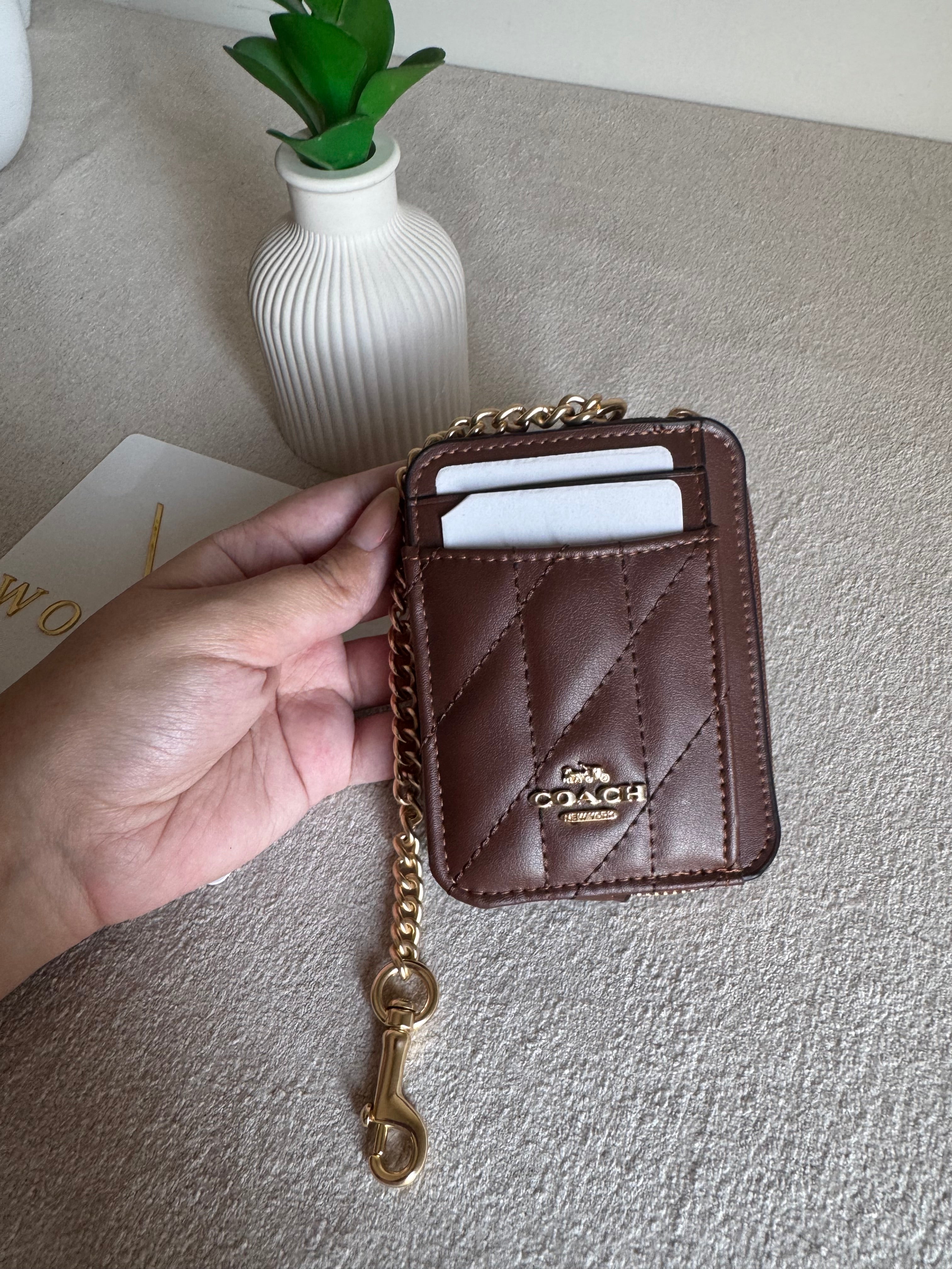 Coach Zip Card Case with Box Packing - Patterned Brown