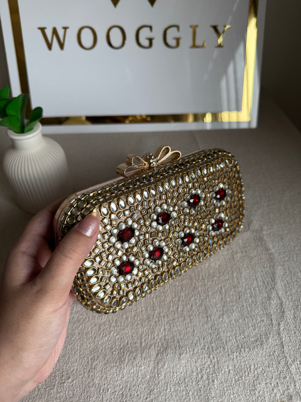 Kundan Stone Clutch - Maroon Stones