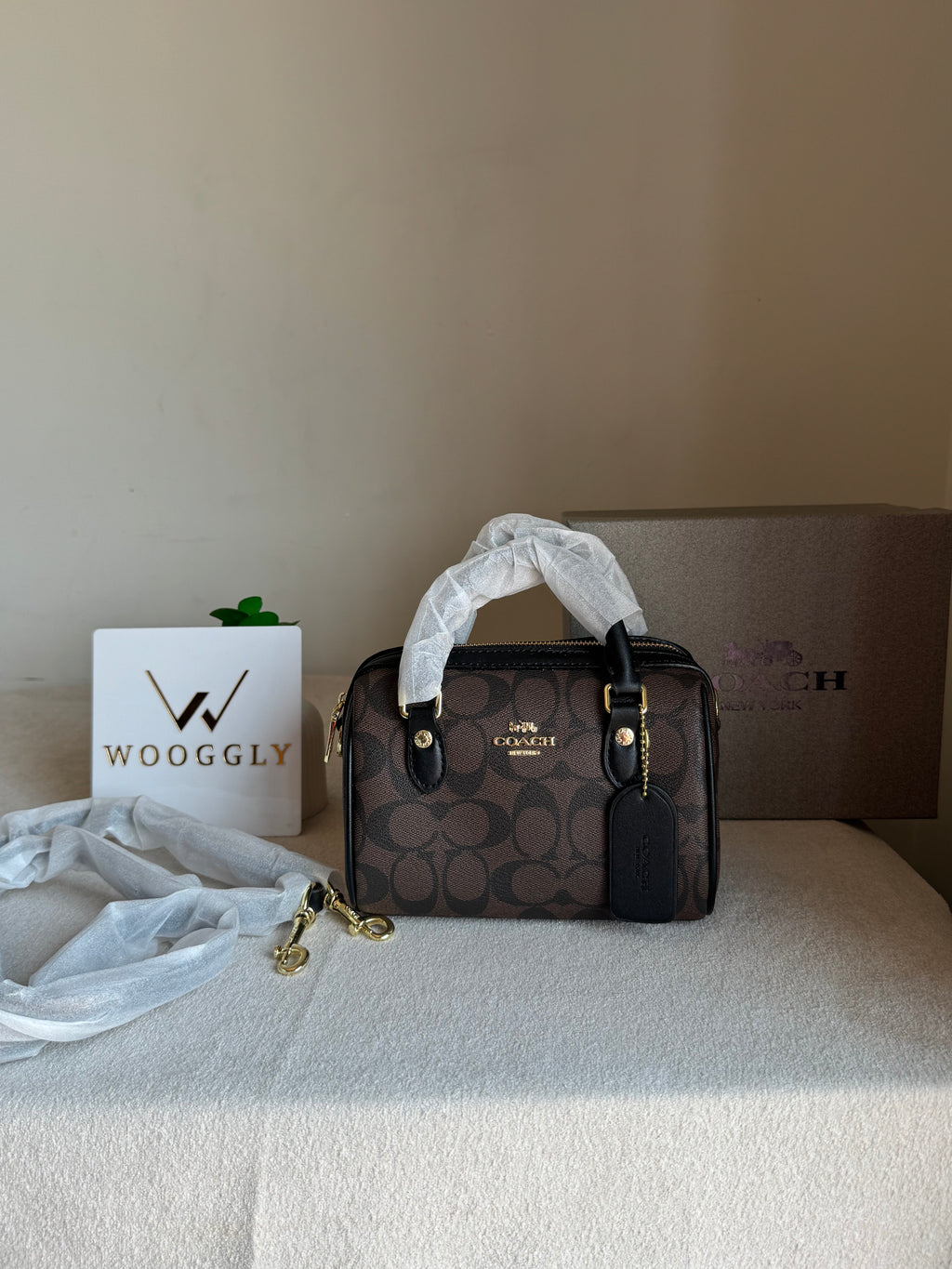 COACH Mini Duffle Bag PREMIUM with Long Strap Signature Brown - BOX PACKING