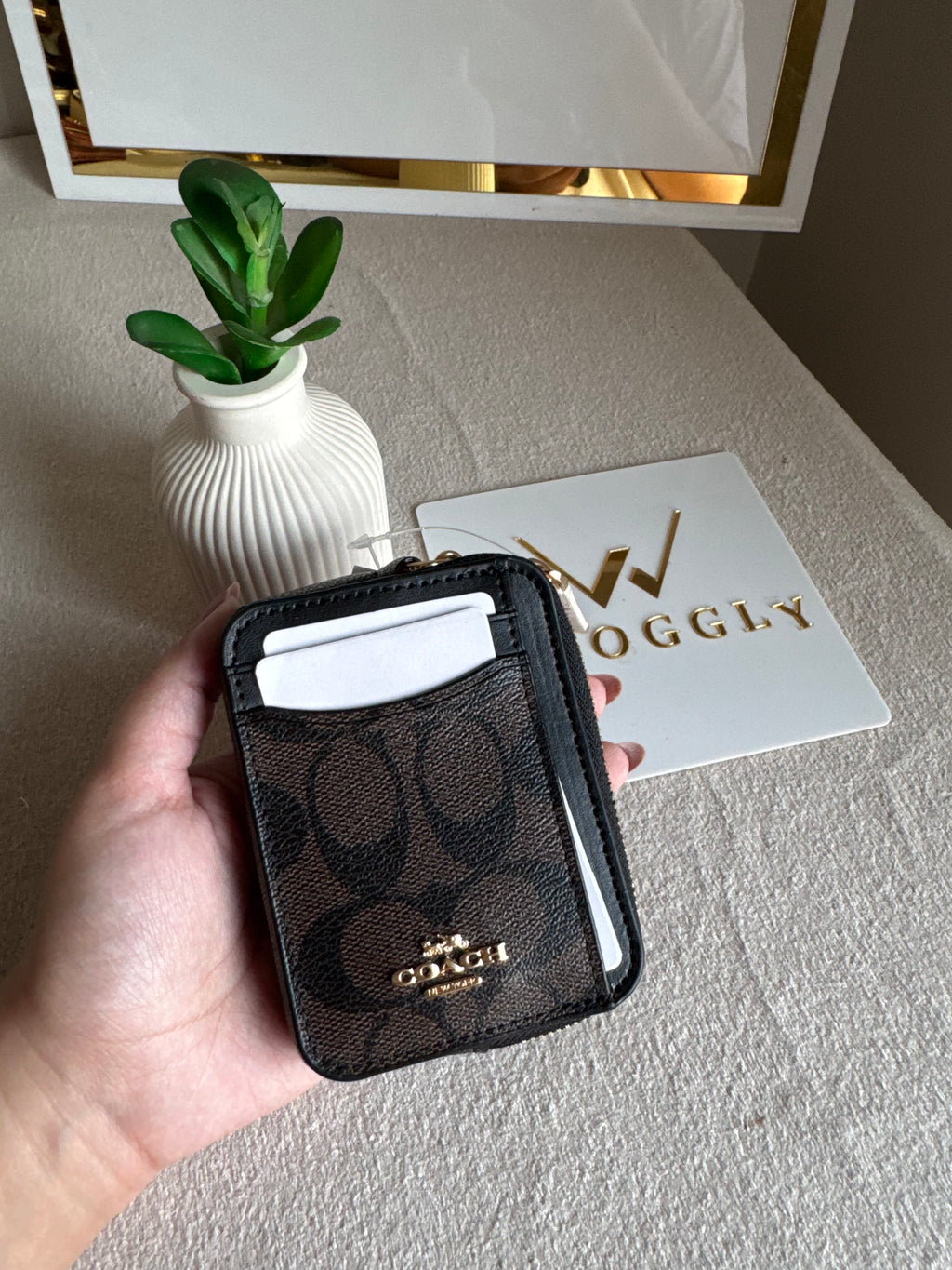 Coach Zip Card Case - Signature Brown