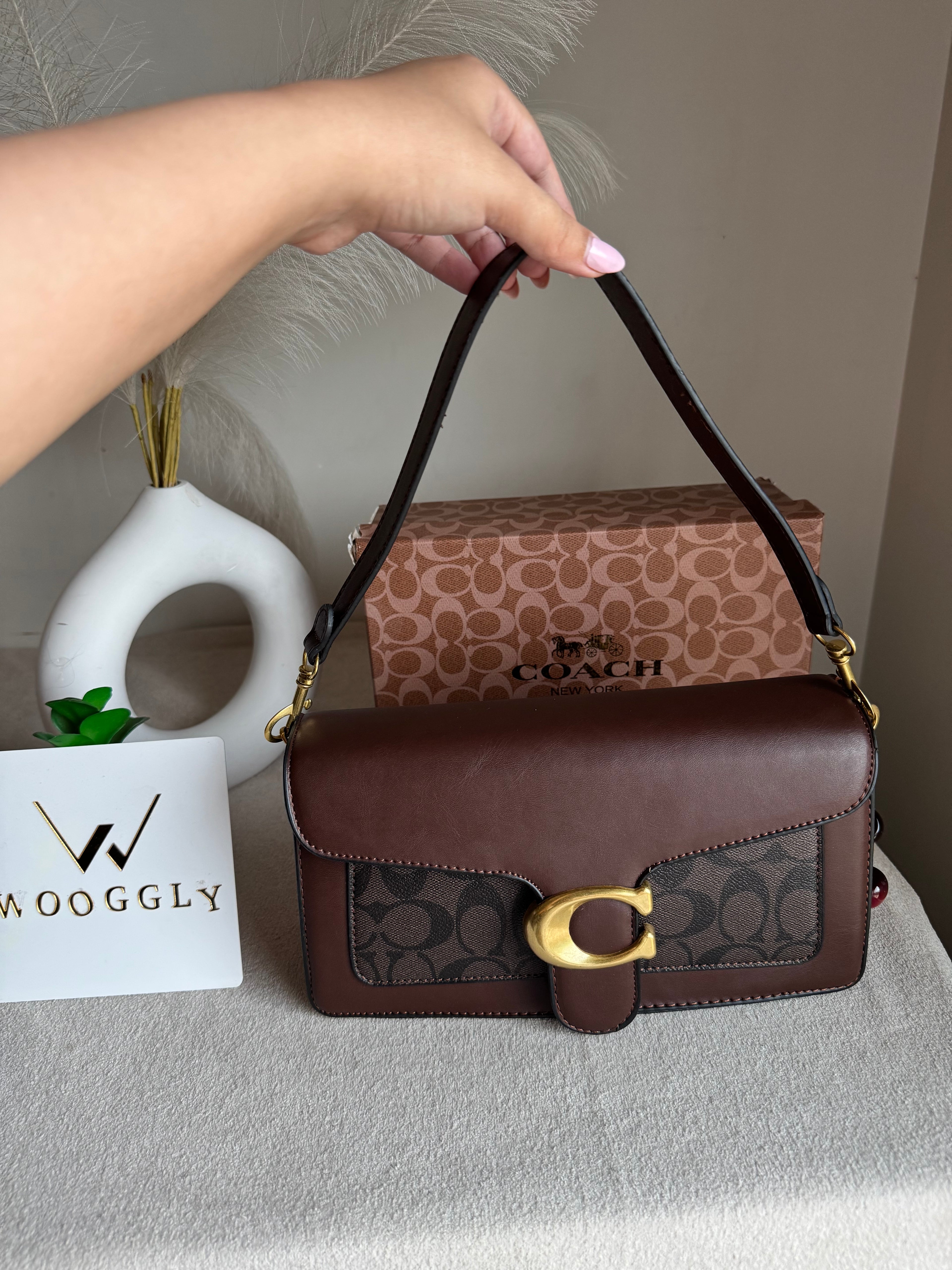 COACH TABBY Burgandy With Grey Good Quality -  BOX PACKING