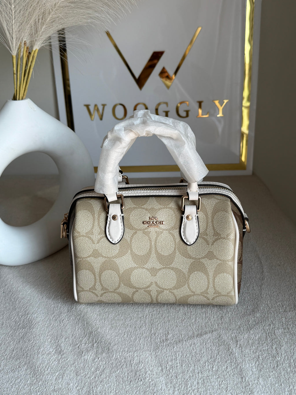 COACH Mini Duffle Bag PREMIUM with Long Strap (Signature Beige) - BOX PACKING