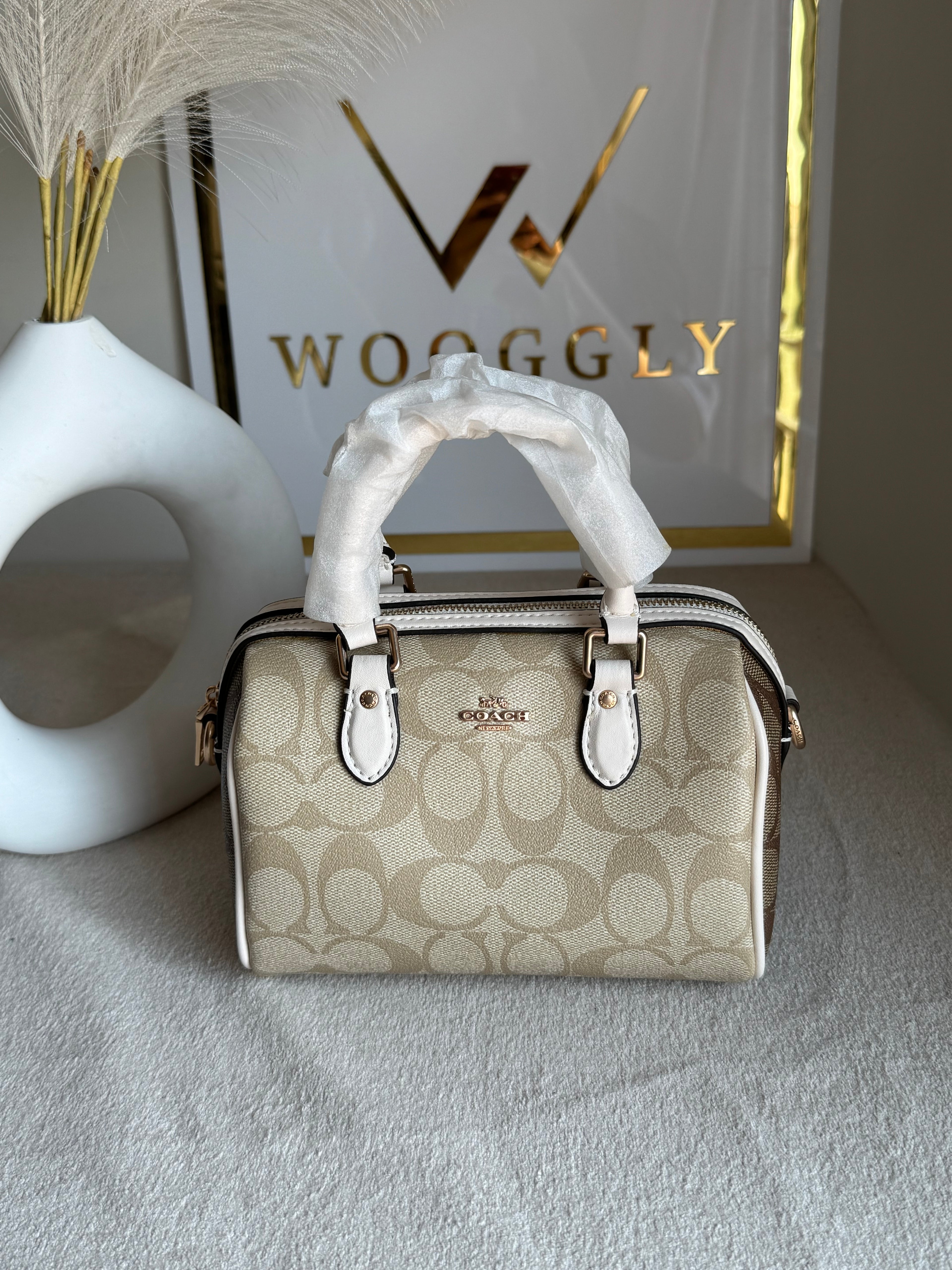 COACH Mini Duffle Bag PREMIUM with Long Strap (Signature Beige) - BOX PACKING