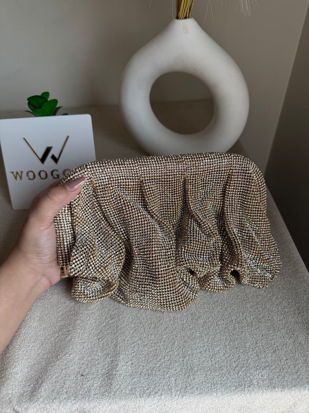 Viral High Quality Rhinestone Clutch with Chain - Champagne