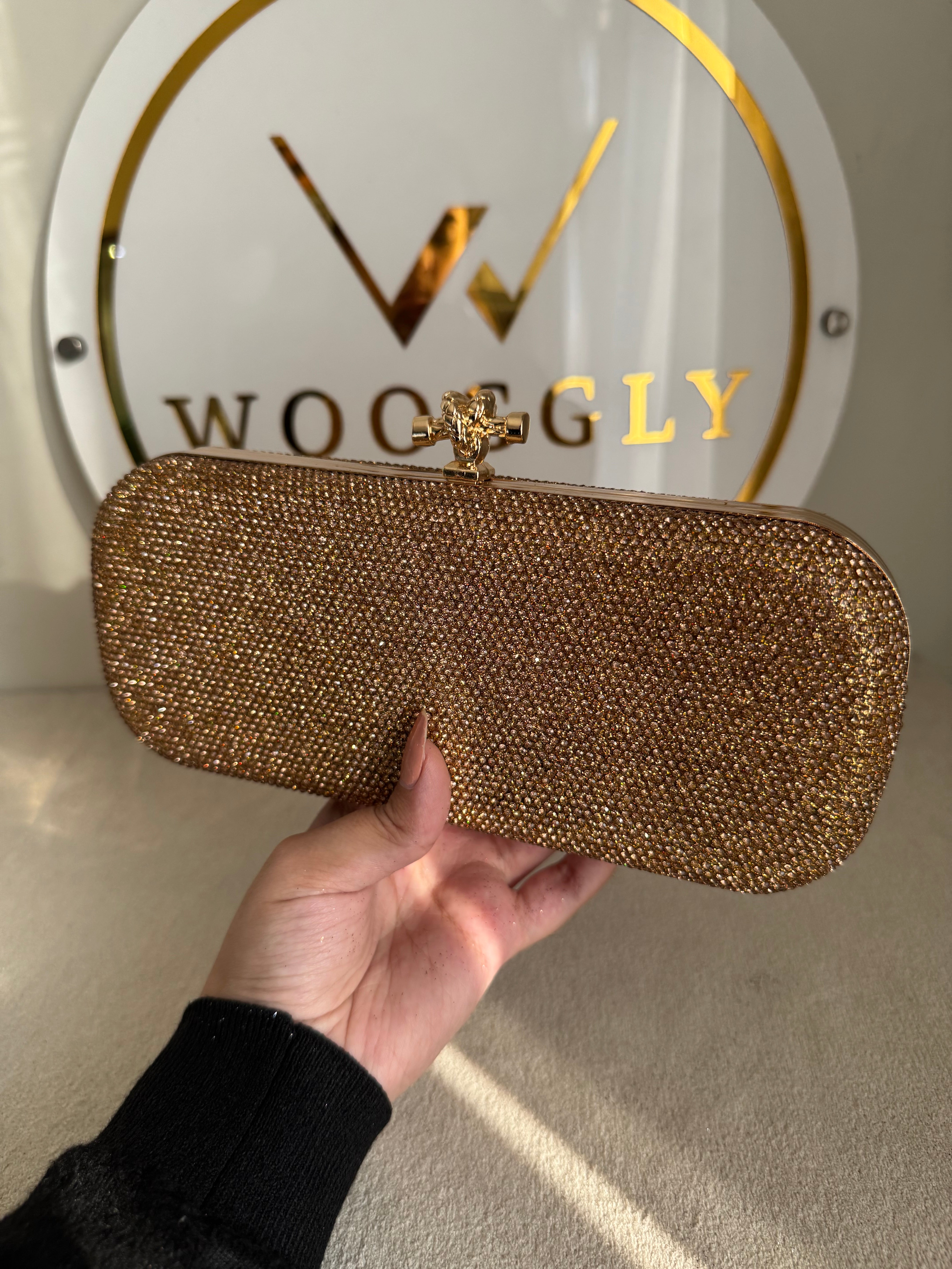 Bottega Shimmer Clutch - Champagne with Chain