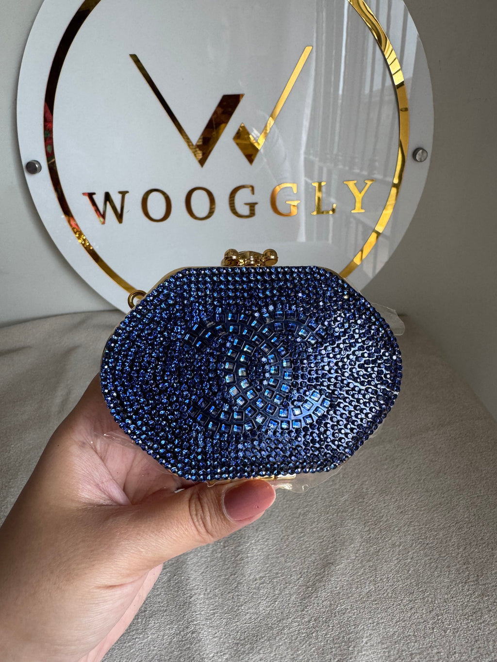 Mini Chanel Embellished Clutch with Chain - Blue