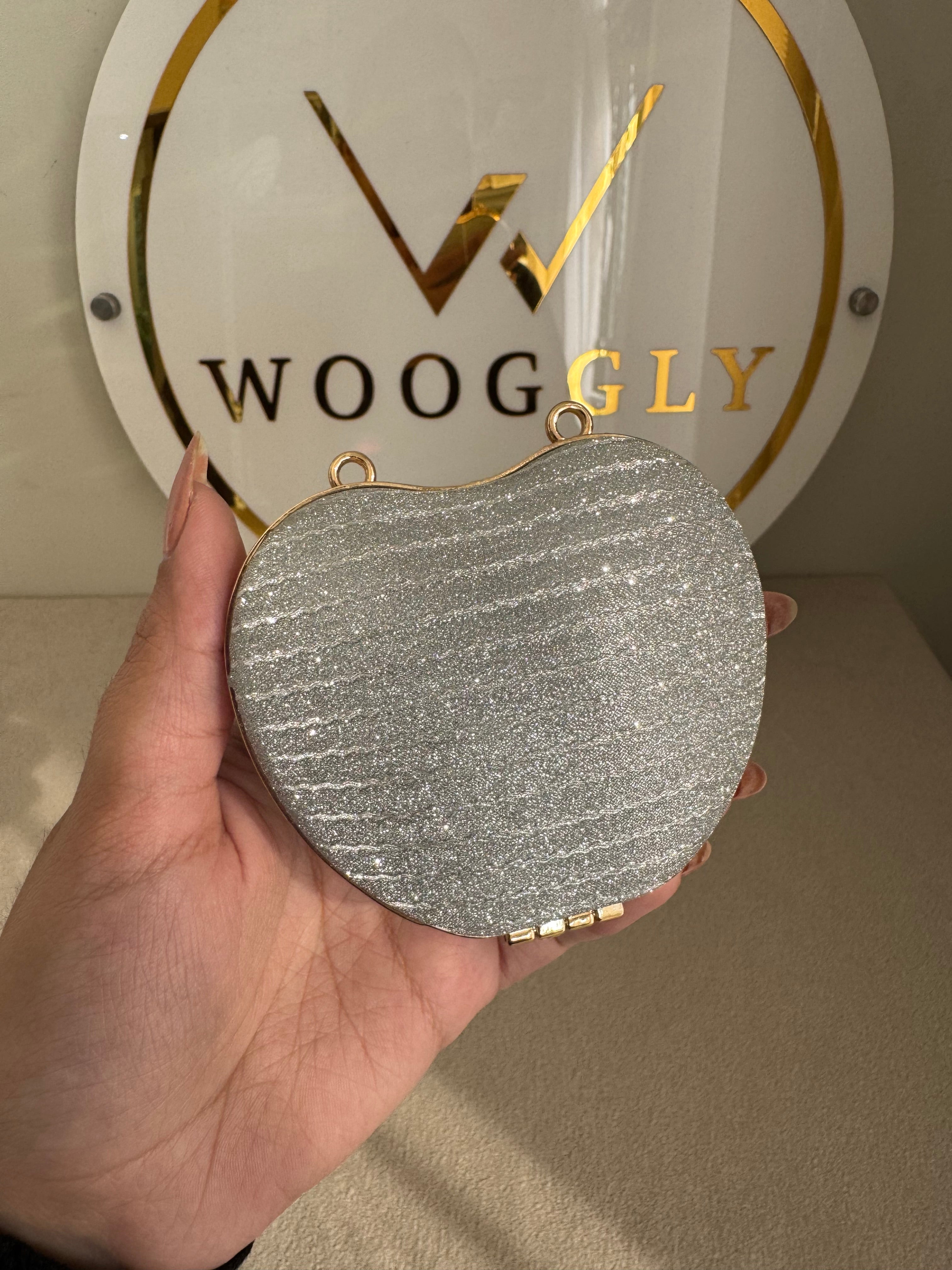 Apple Shimmer Clutch with Chain - Mini Silver