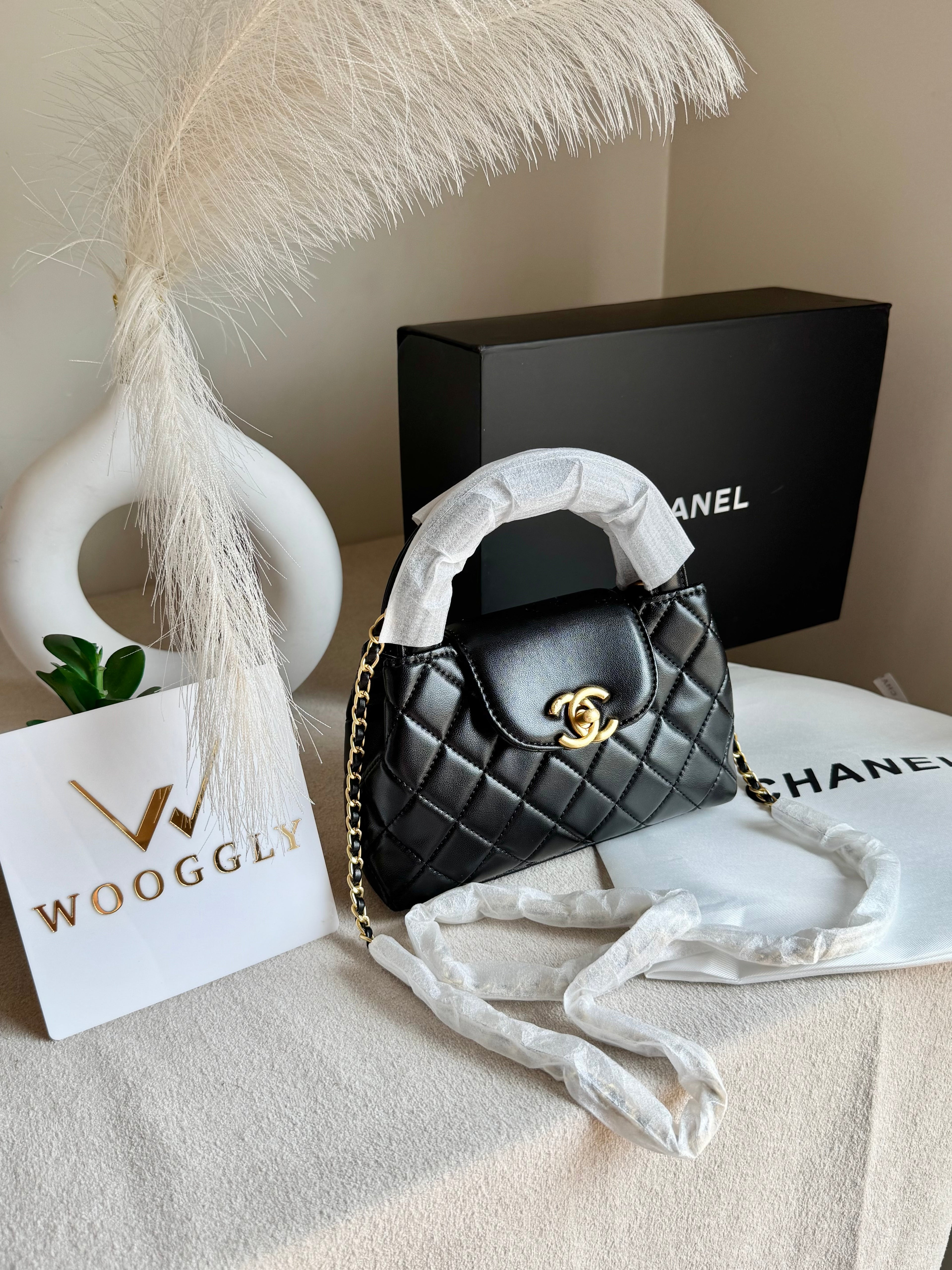 CH Premium Viral Quilted Bag – Black with Box Packaging