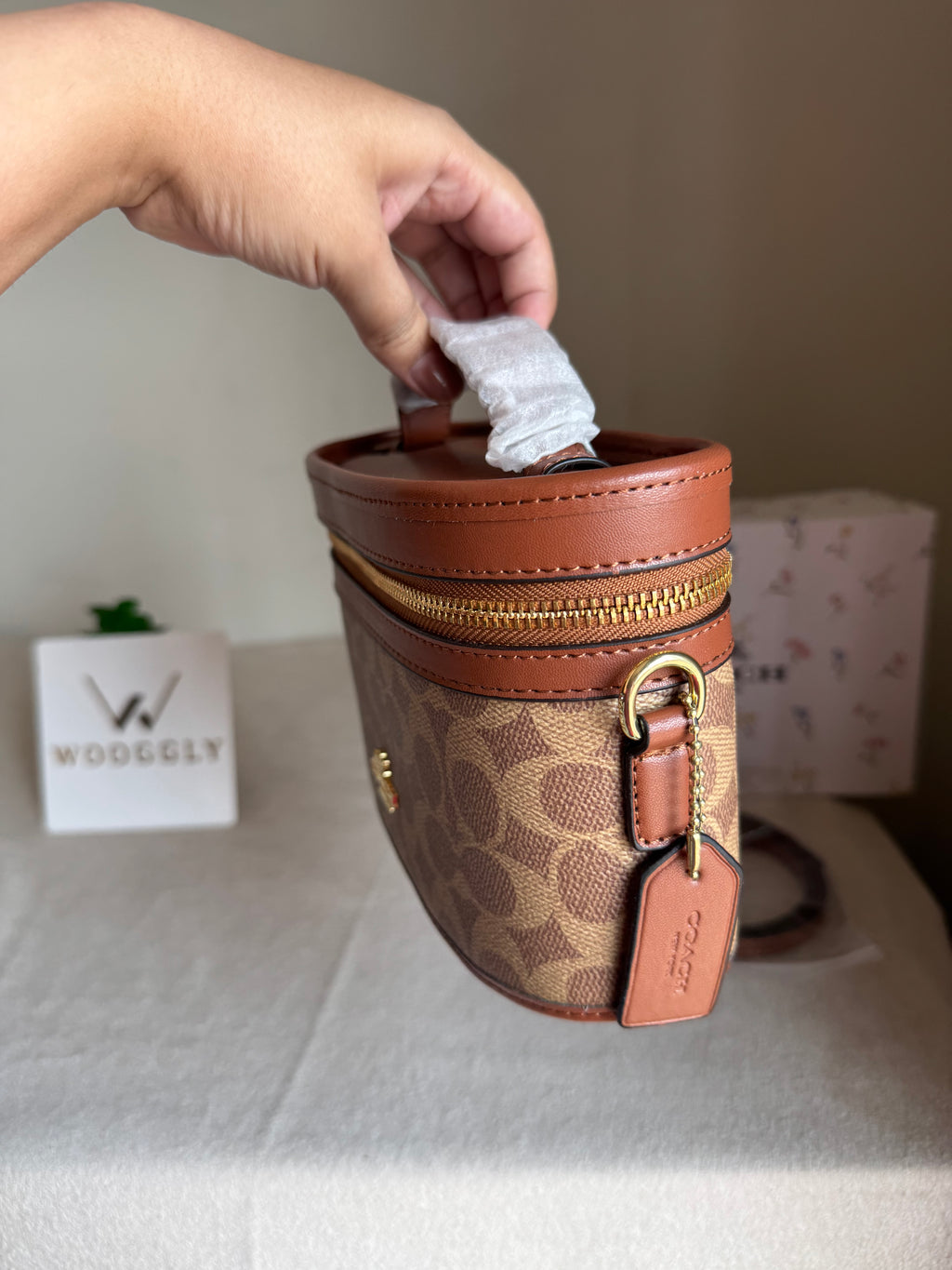 COACH Premium Bucket Bag (Apricot Brown) with Long Strap - BOX PACKING