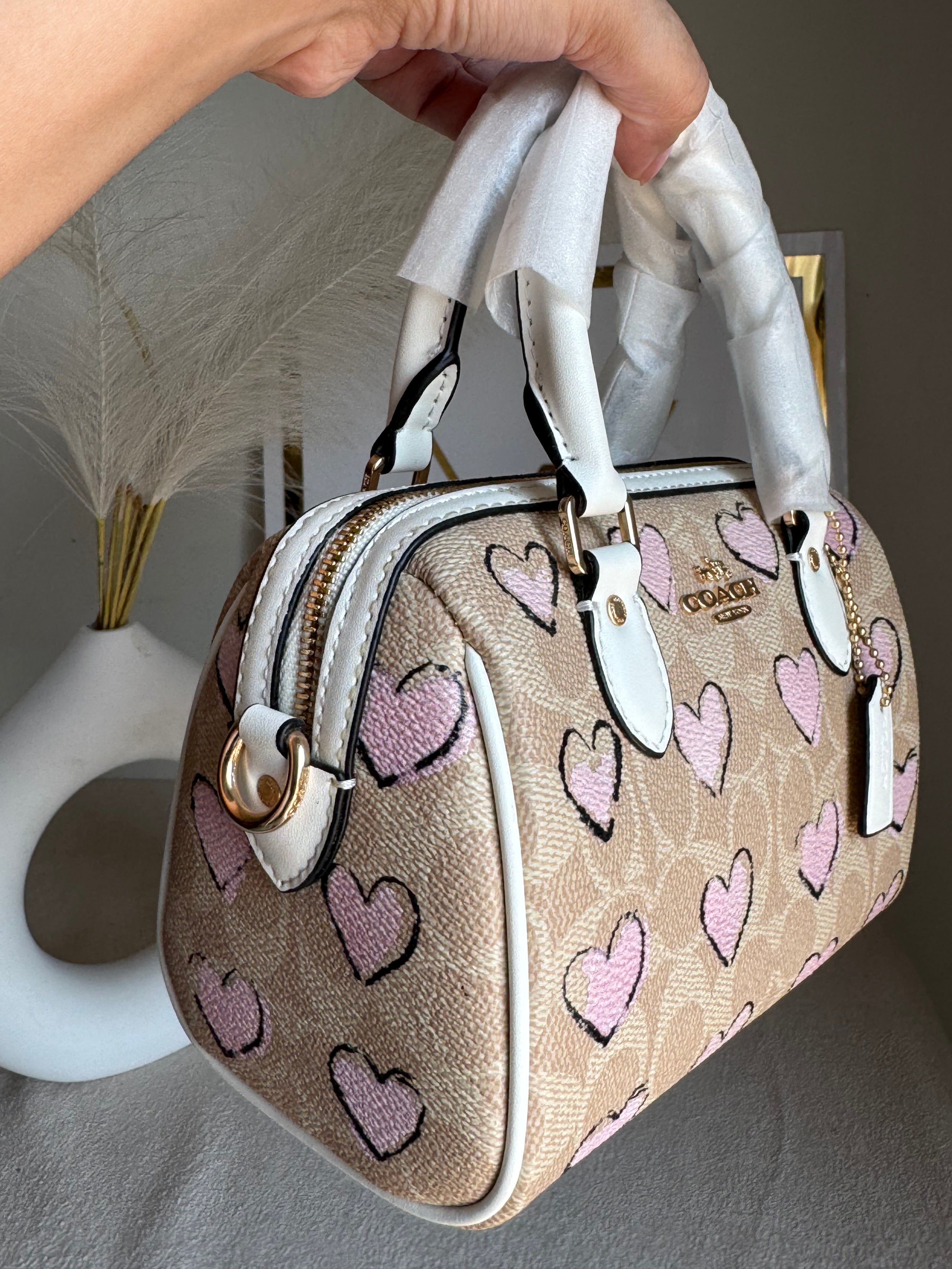 COACH Mini Duffle Bag PREMIUM with Long Strap (Baby Pink Hearts) - BOX PACKING