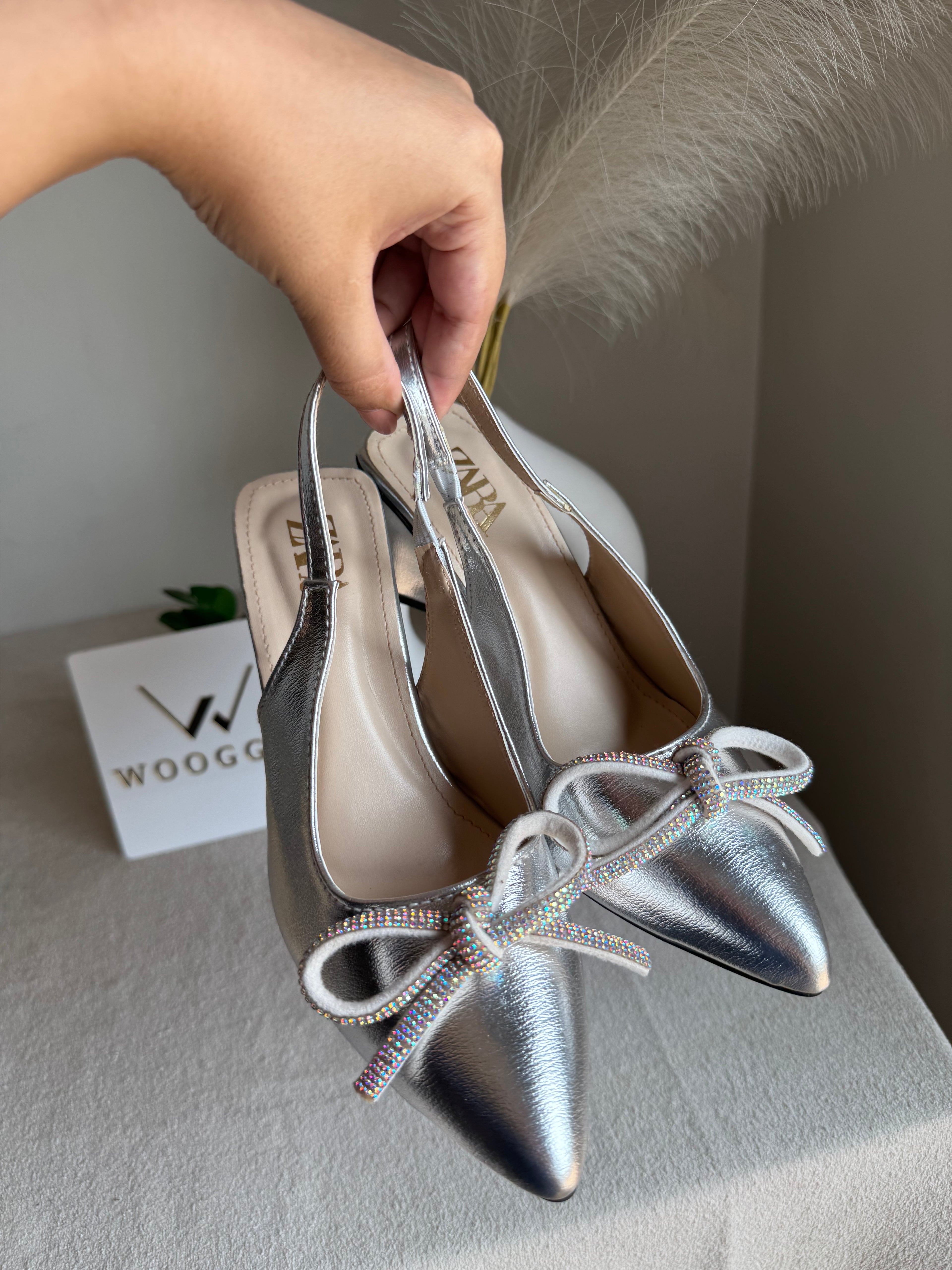 Zara Statement Bow Heels - Silver