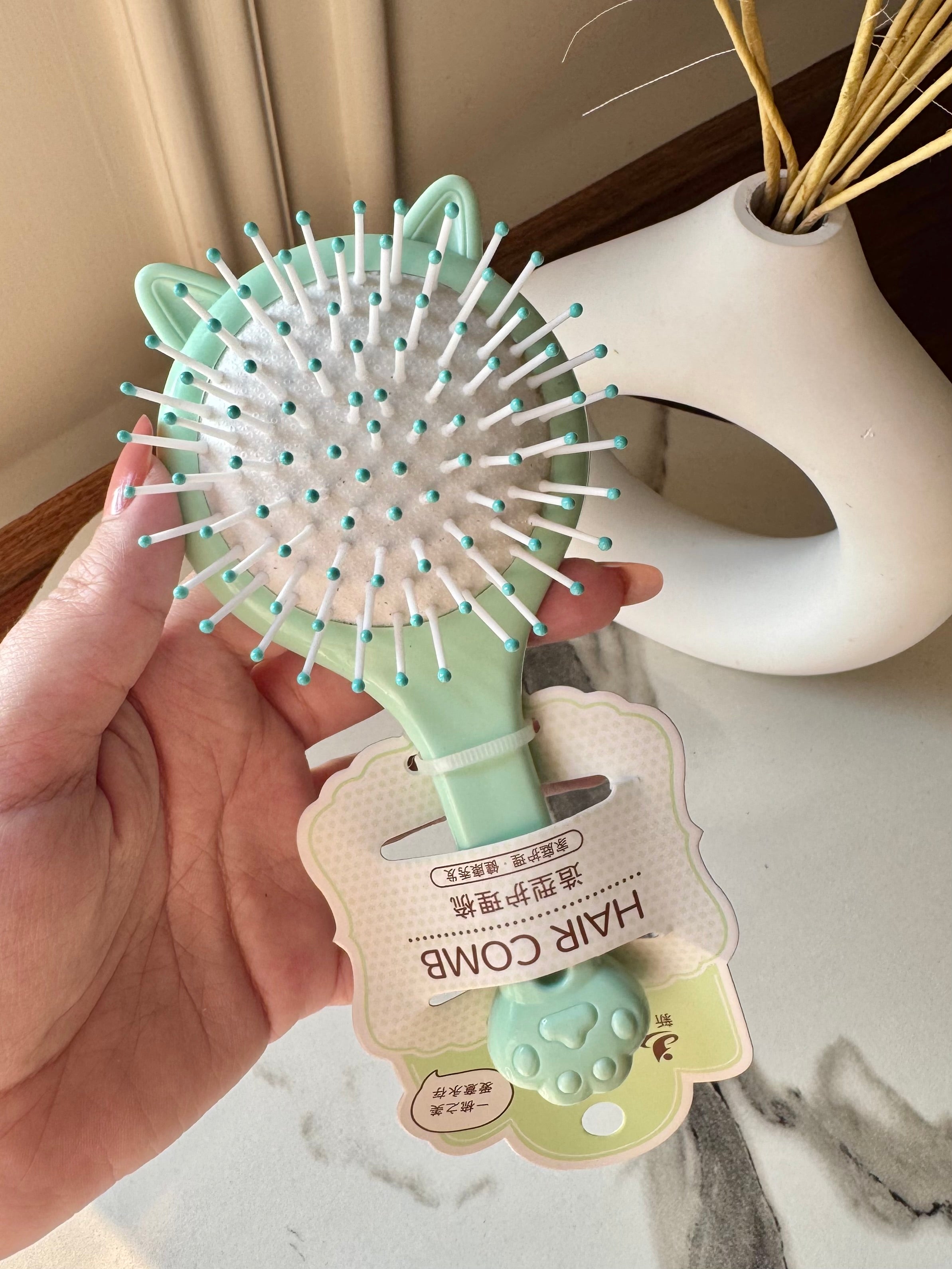 Kids Softest Teddy Shape Hair Brush with Mirror (Green)