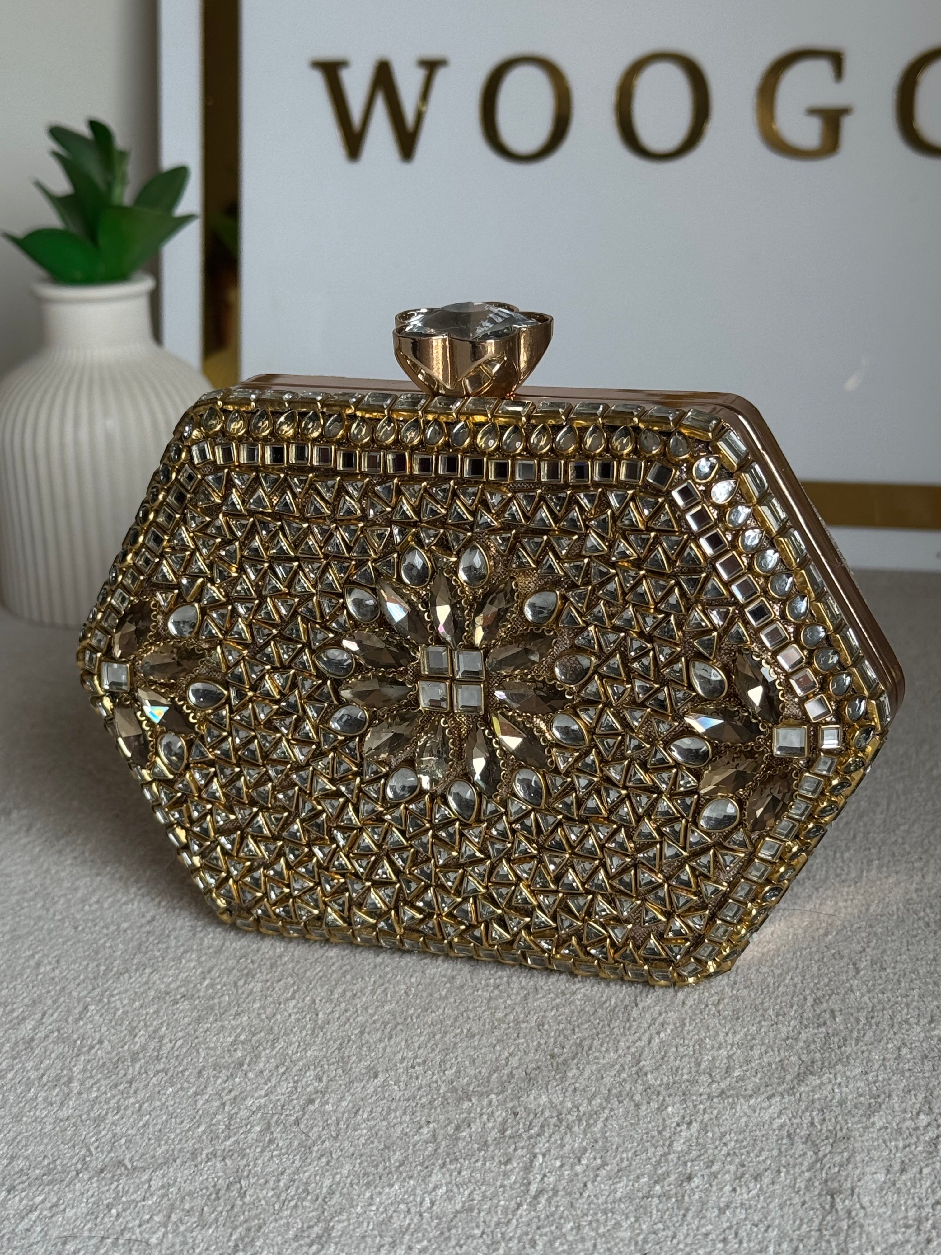 Gulnaar Kundan Clutch - Mirror Stone