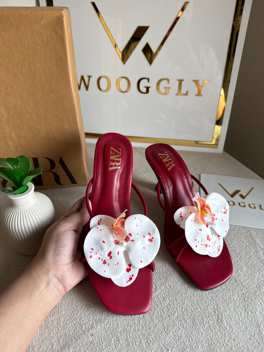 Zara Flower Heels MAROON - with Brand Box