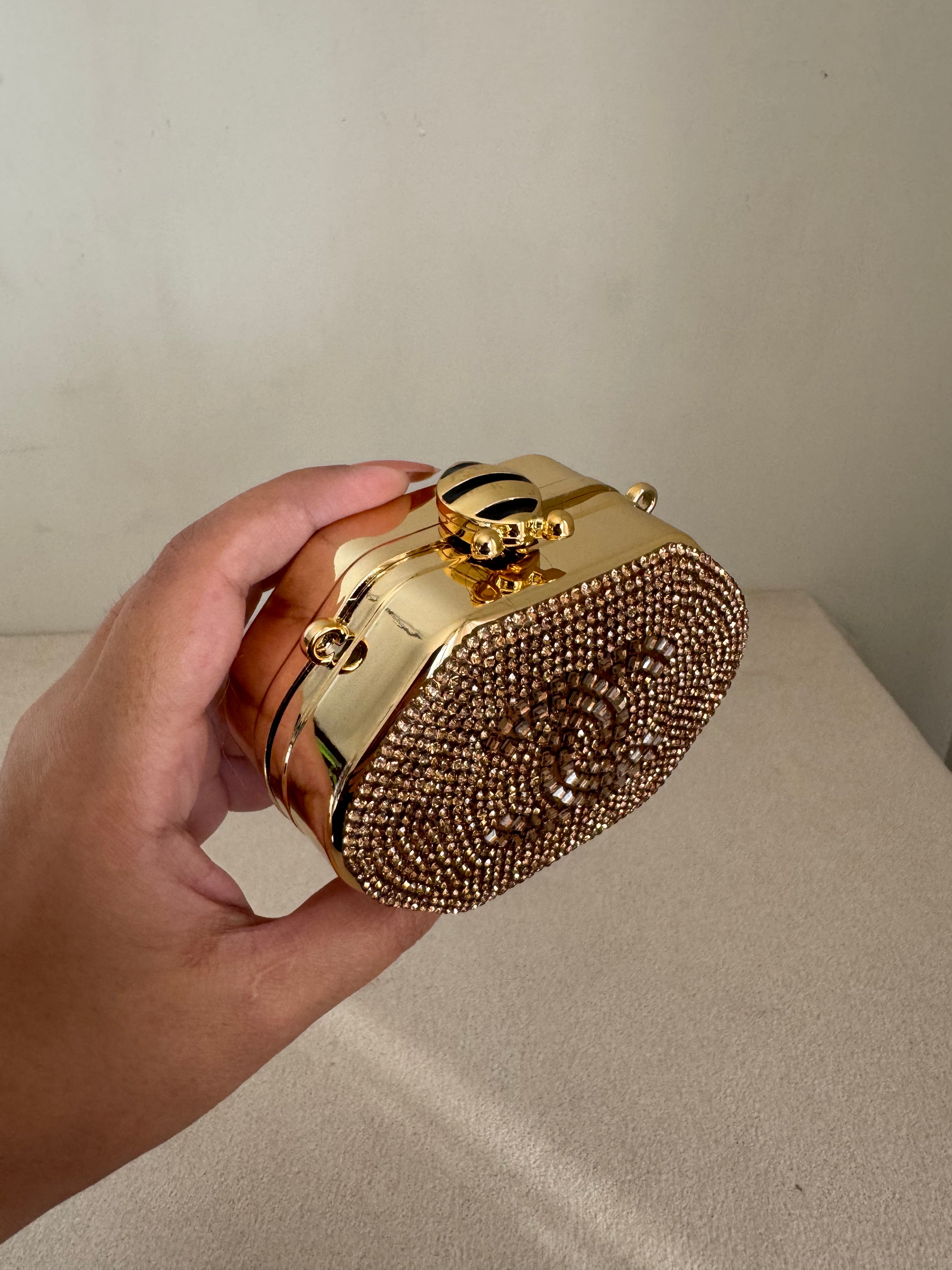 Mini Chanel Embellished Clutch with Chain - Rose Gold